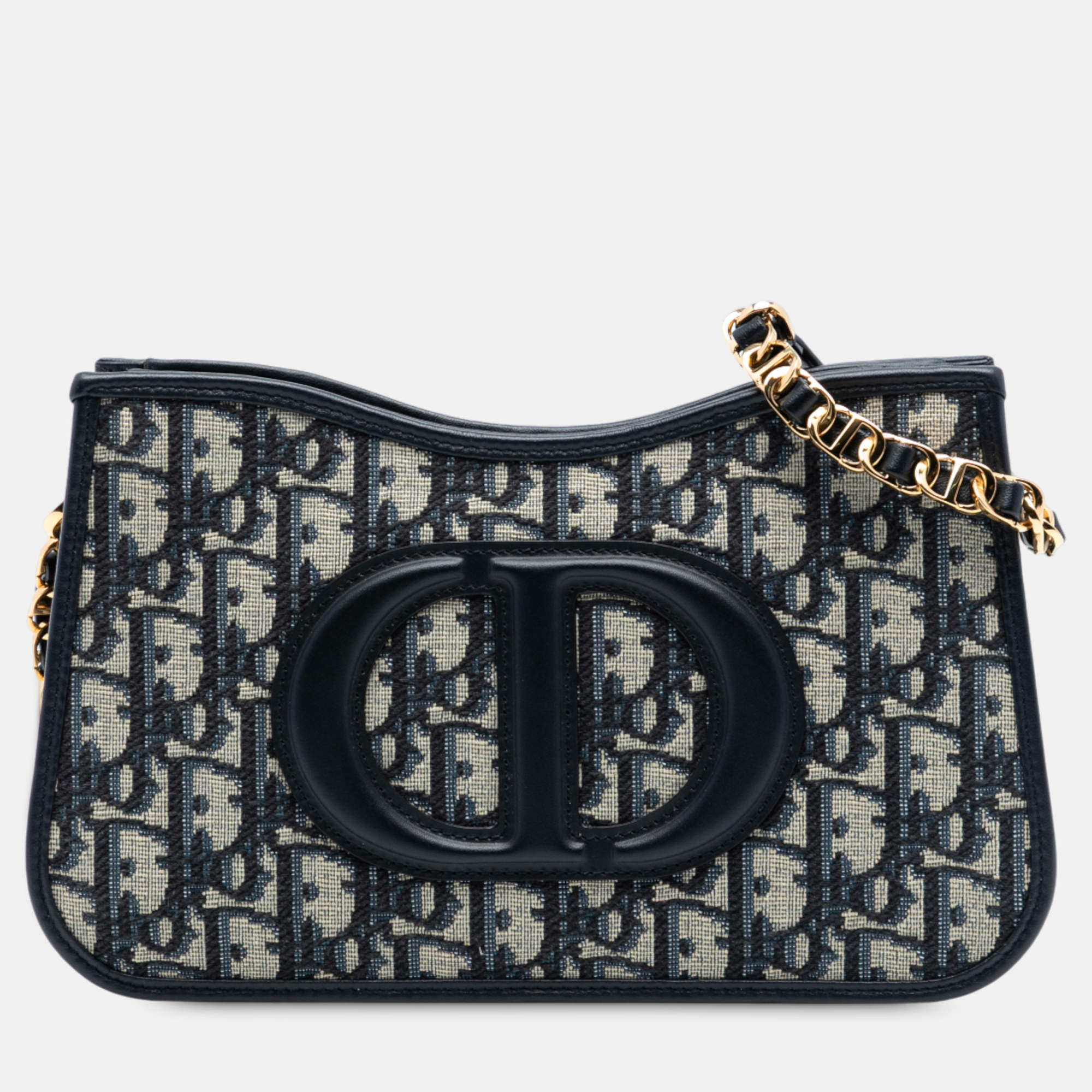 Pre Owned حقيبة هوبو ديور نيلي صغيرة قماش أوبليك بأحرف CD