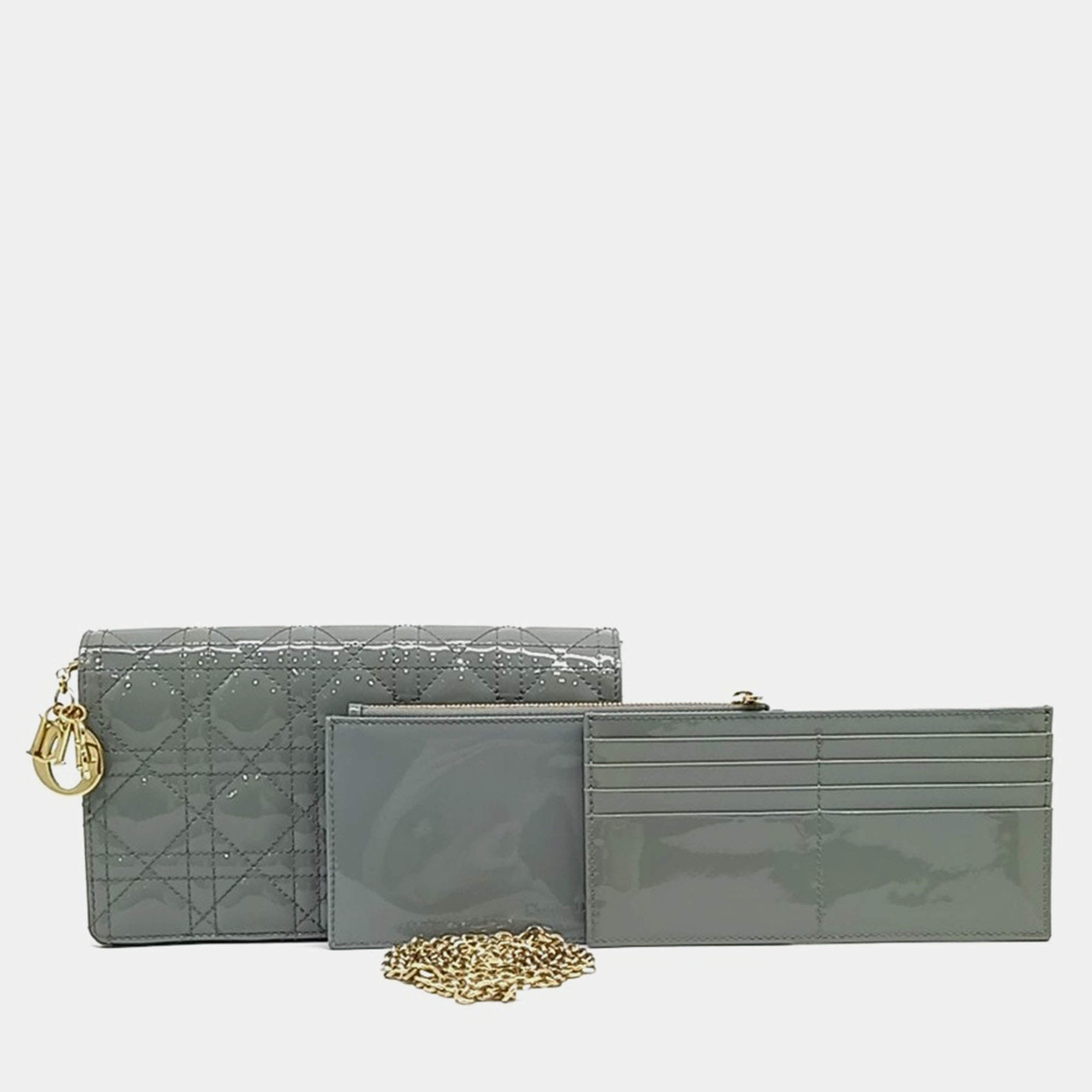 Pre Owned Dior Grey Leather Patent Cannage Crossbody Bag