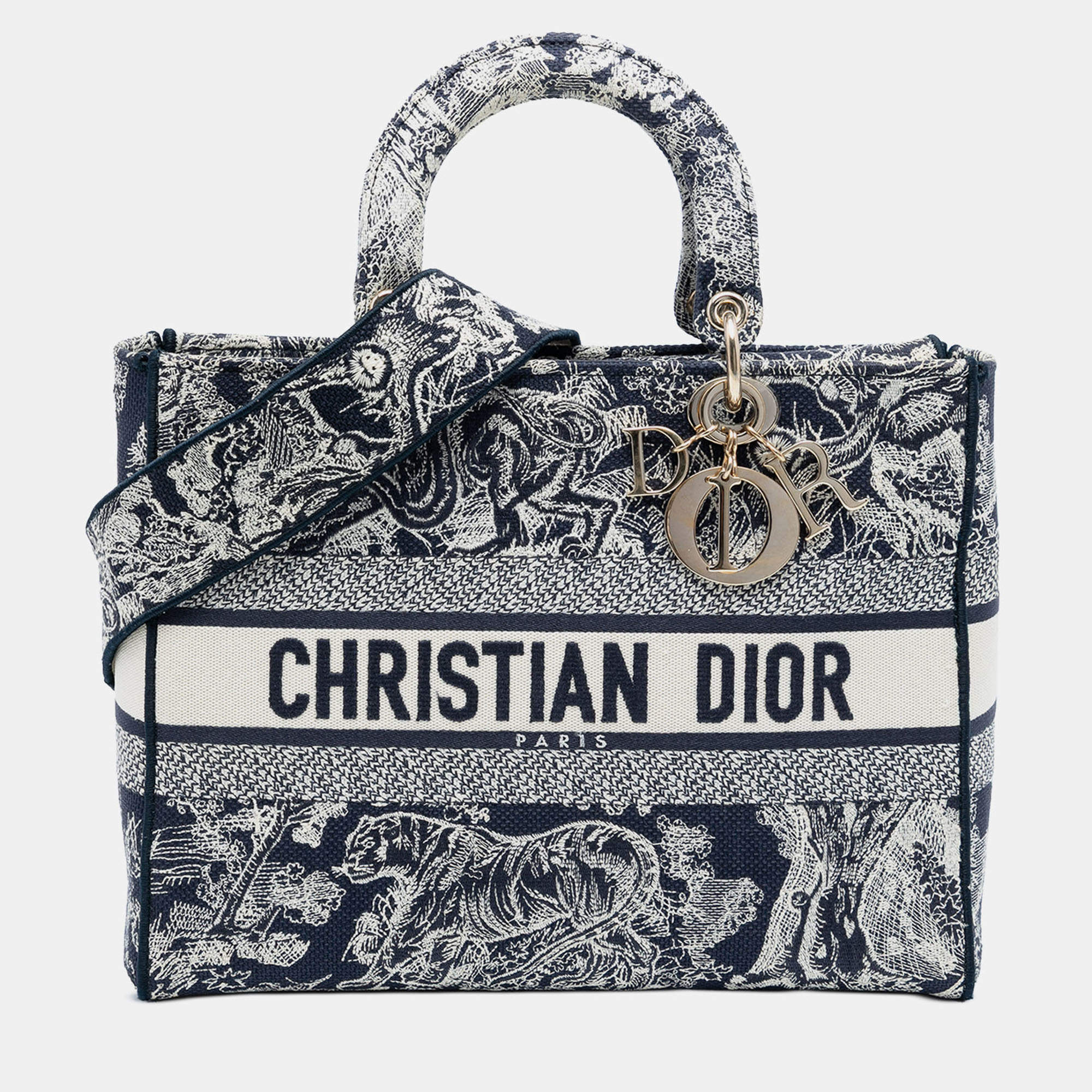 Pre Owned Dior Blue Large Embroidered Canvas Toile de Jouy Lady D Lite