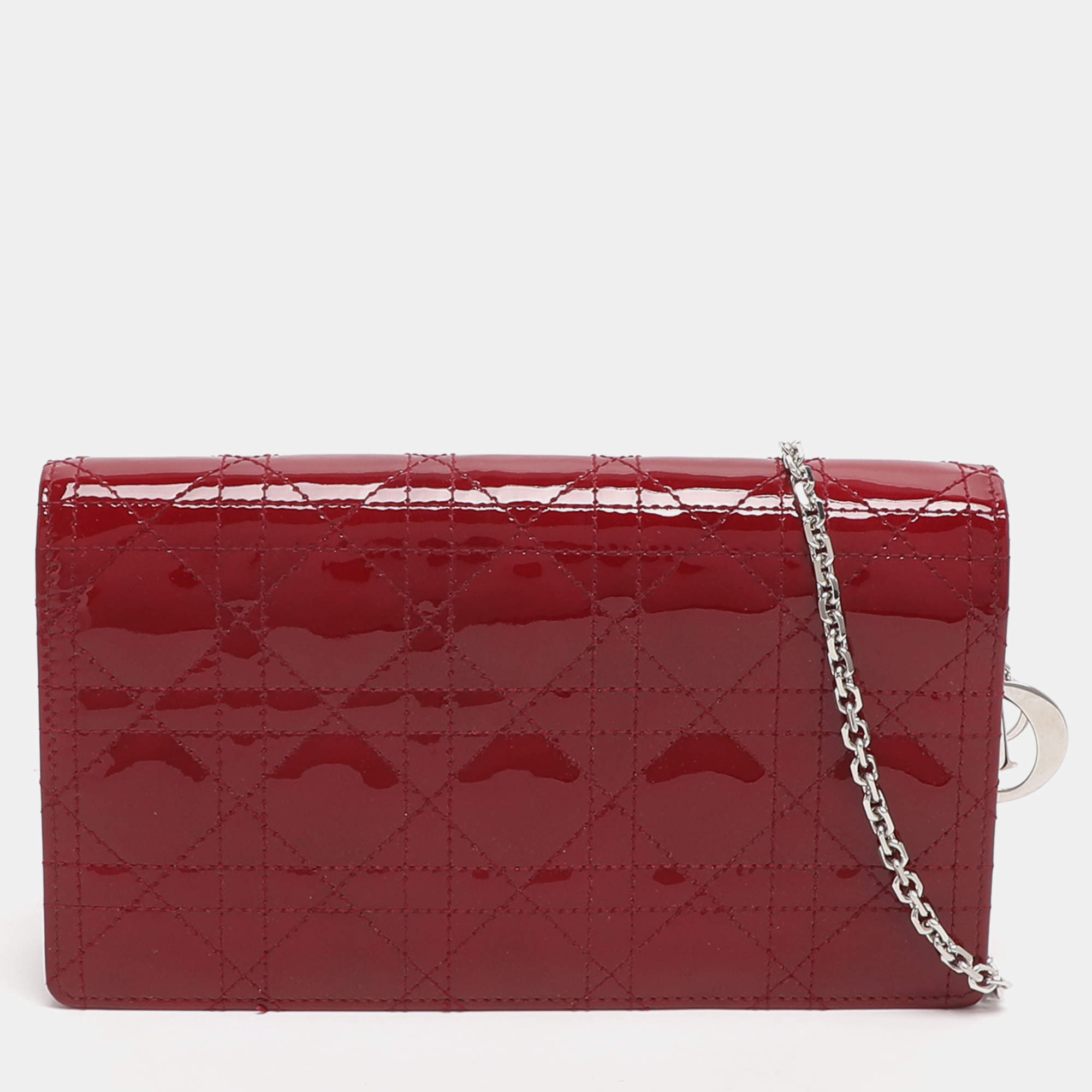 مملوكة مسبقًا Dior Lady Dior Red Cannage Patent Leather Clutch