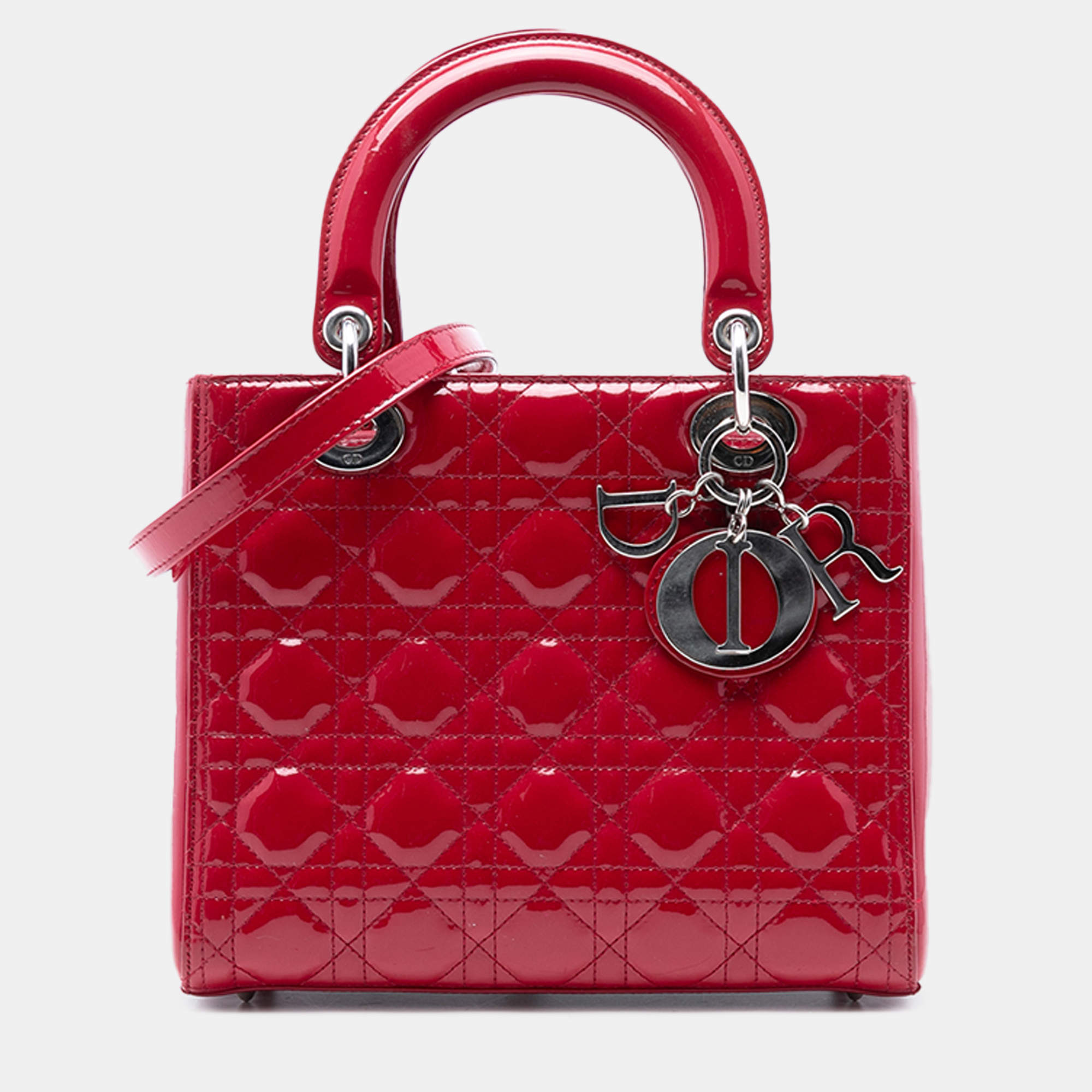 مملوكة مسبقًا Dior Red Medium Patent Cannage Lady Dior