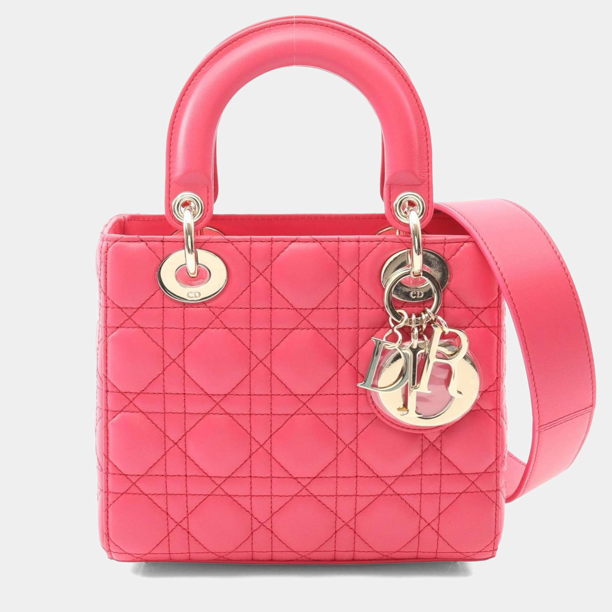 مملوكة مسبقًا Christian Dior Dior Lady Small Cannage Handbag Leather Pink