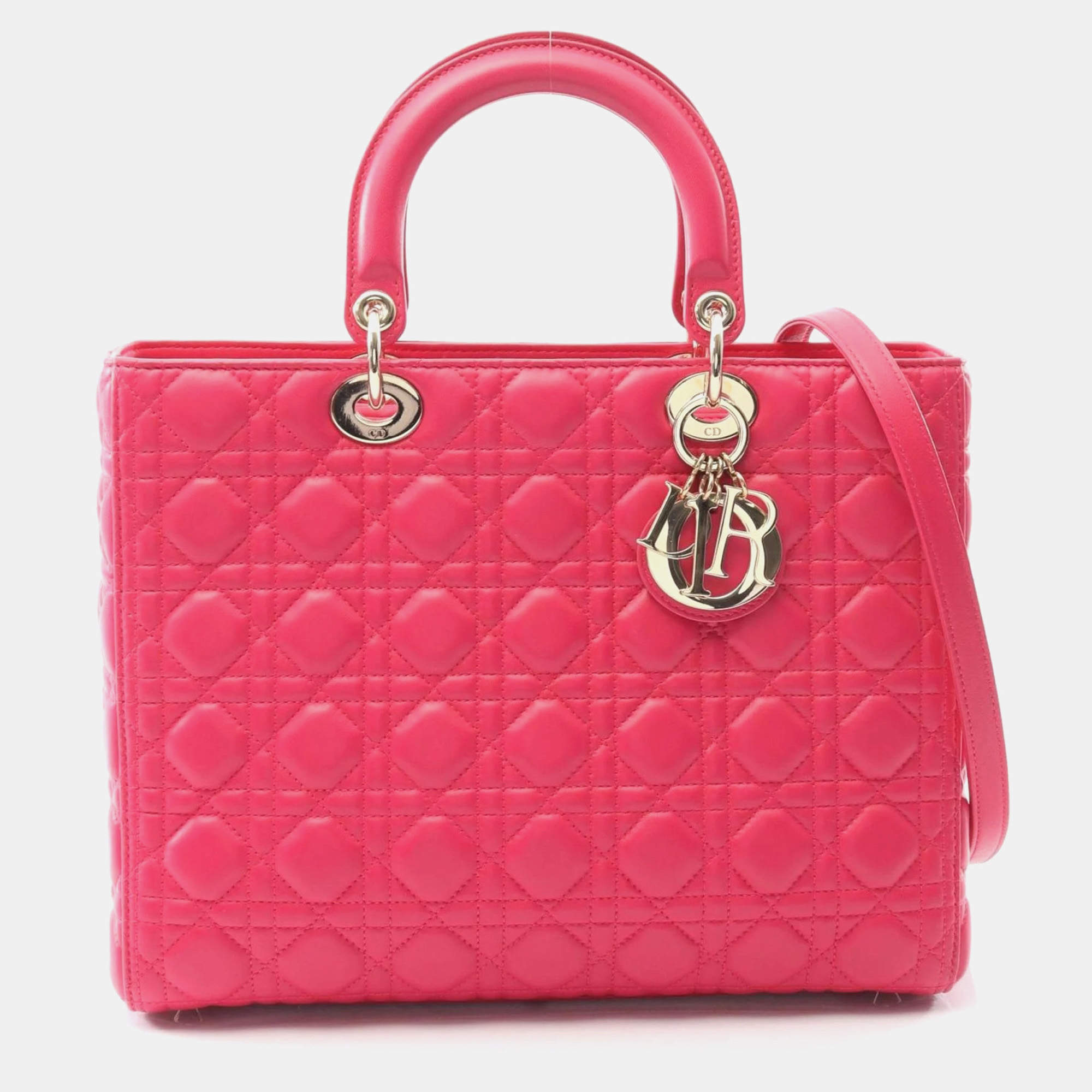 مملوكة مسبقًا Christian Dior Dior Lady Large Handbag In Lambskin Leather Pink