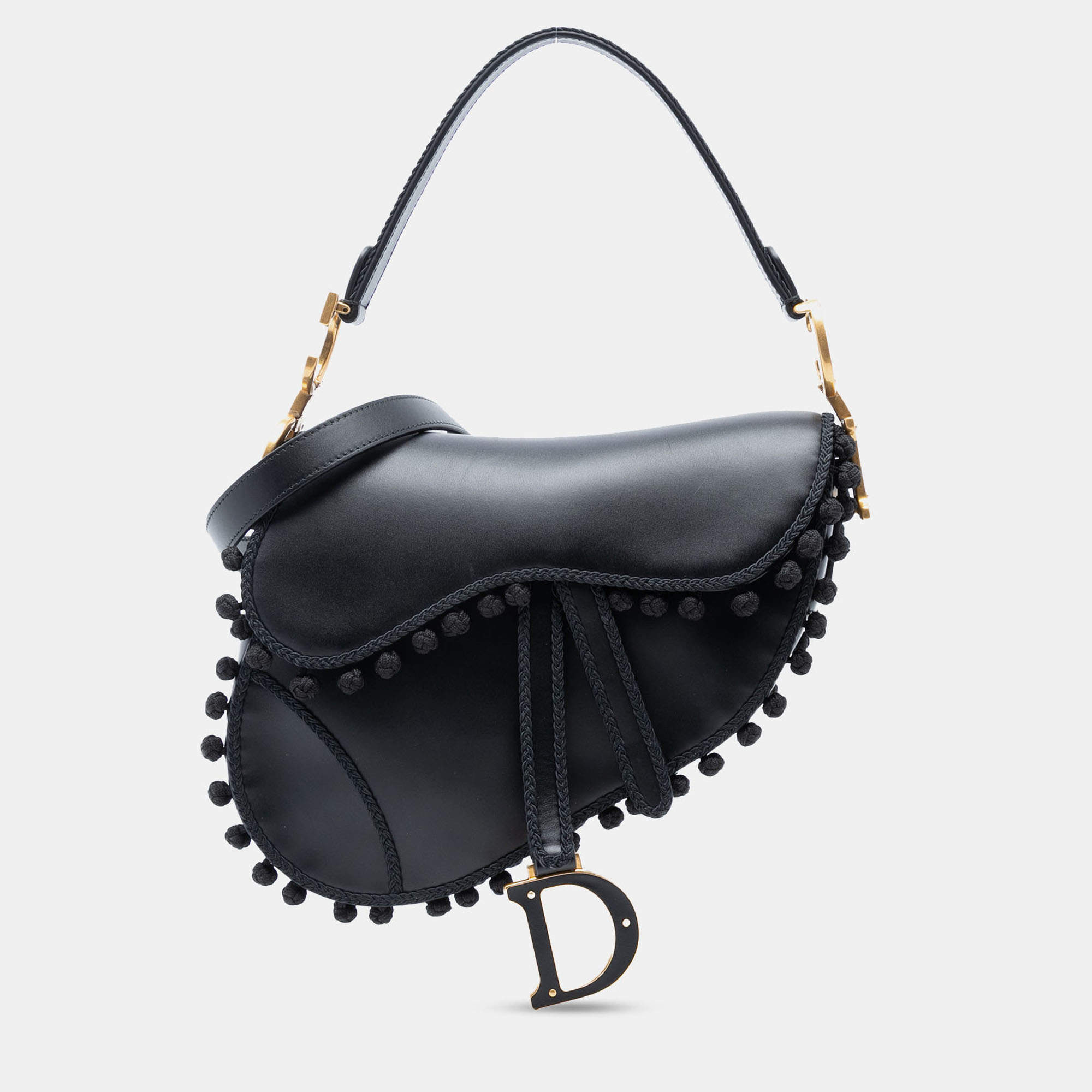 مملوكة مسبقًا Dior Black Calfskin Pom Pom Saddle Bag