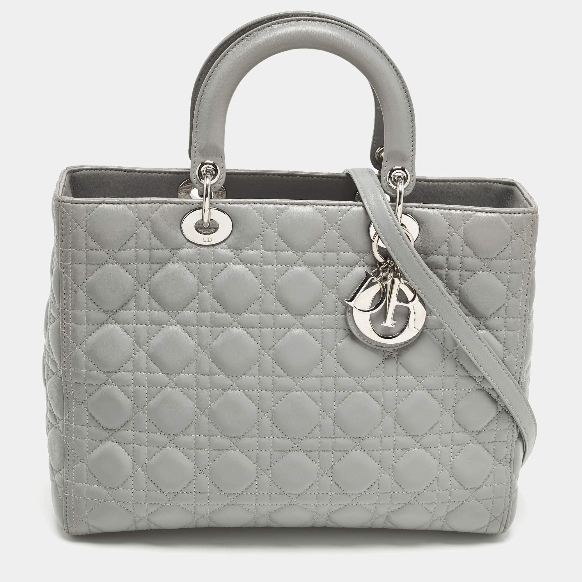 مملوكة مسبقًا Dior Lady Dior Large Grey Cannage Leather Tote