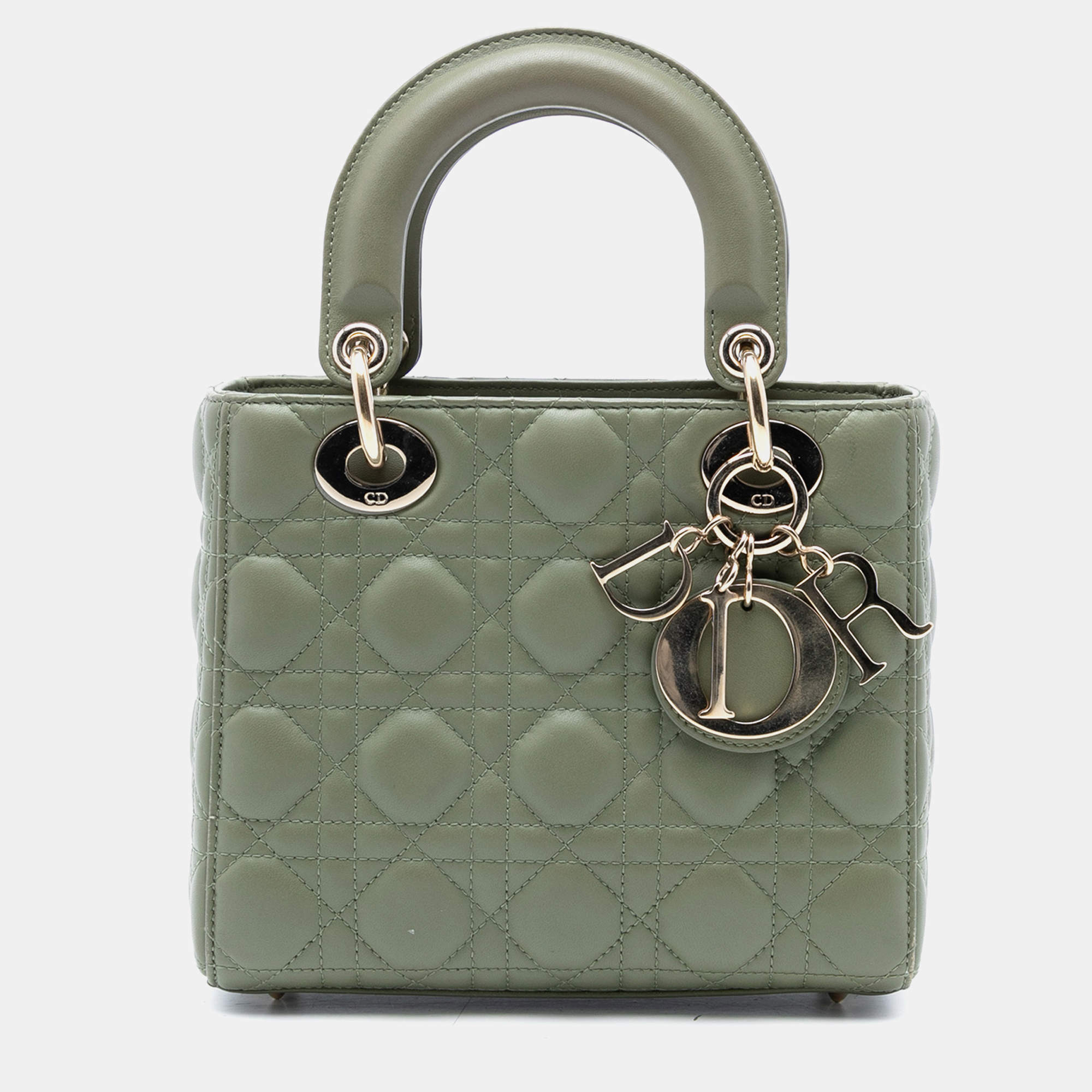 Pre Owned Dior Green Small Lambskin Cannage Lady Dior