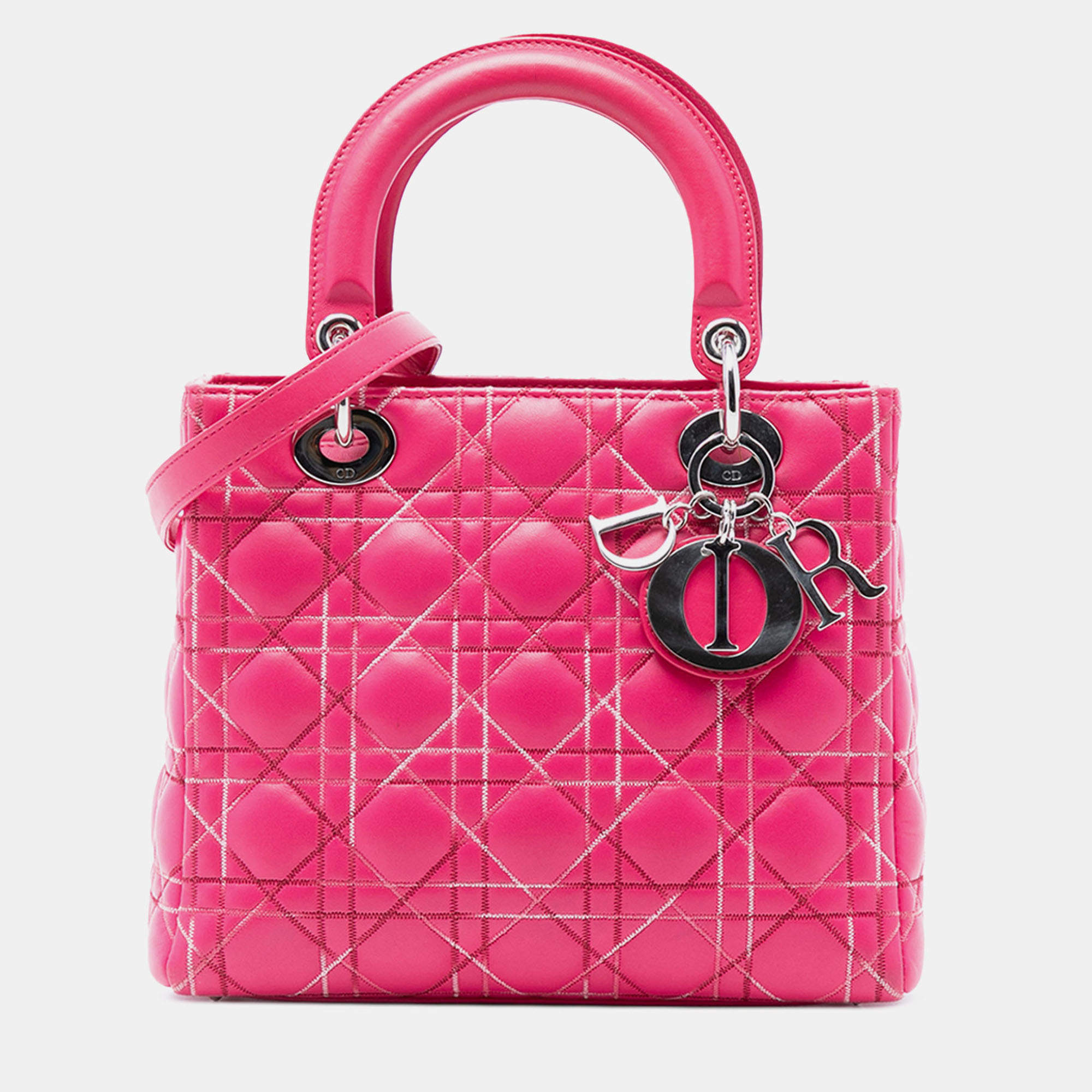 مملوكة مسبقًا Dior Pink Medium Lambskin Cannage Lady Dior
