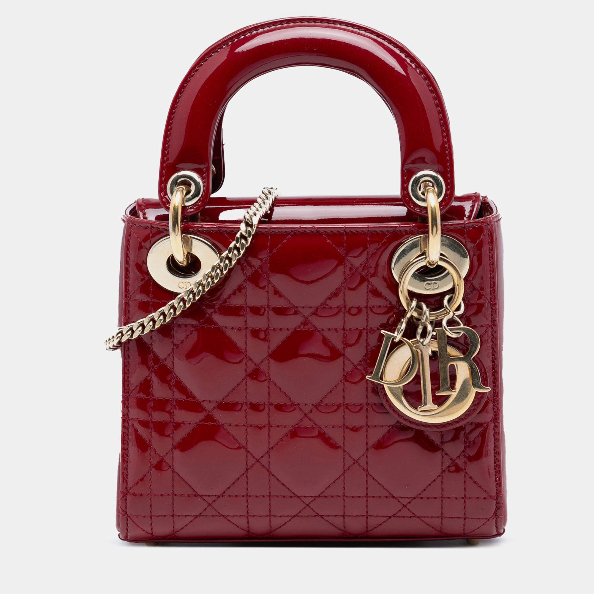 Pre Owned Dior Red Mini Patent Cannage Lady Dior