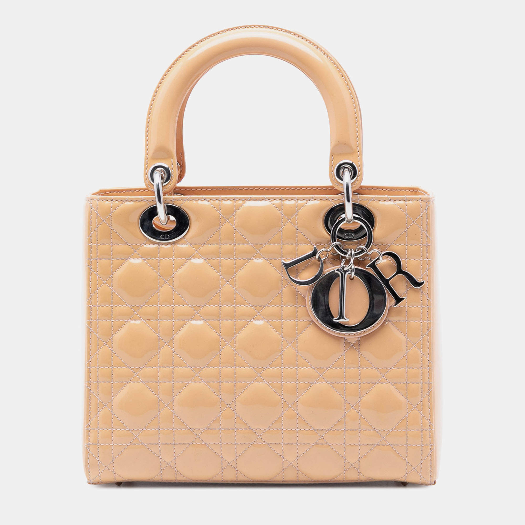 Pre Owned Dior Brown Medium Patent Cannage Lady Dior