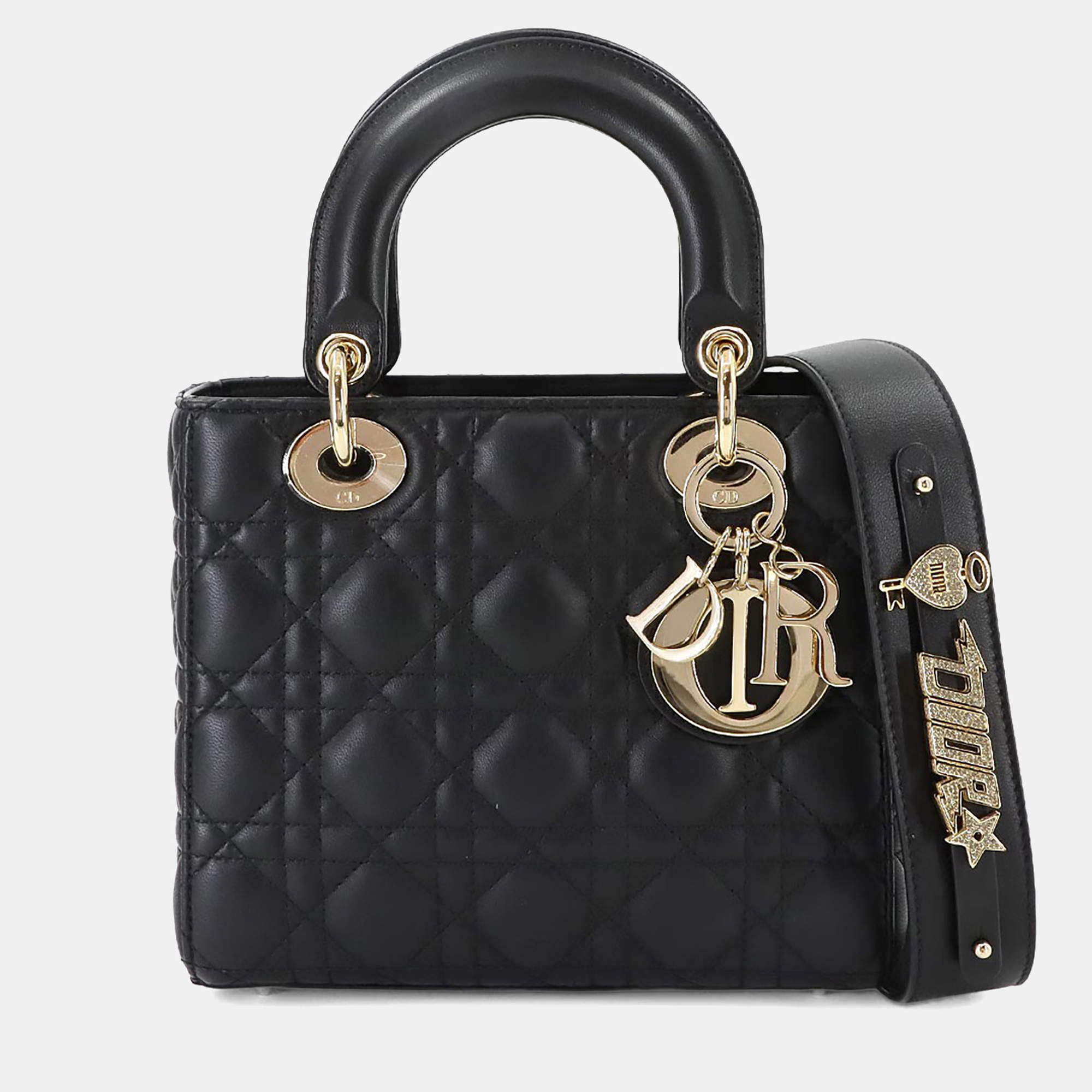 Pre Owned حقيبة ديور ليدي ديور جلد أسود صغيرة بحزام كتف