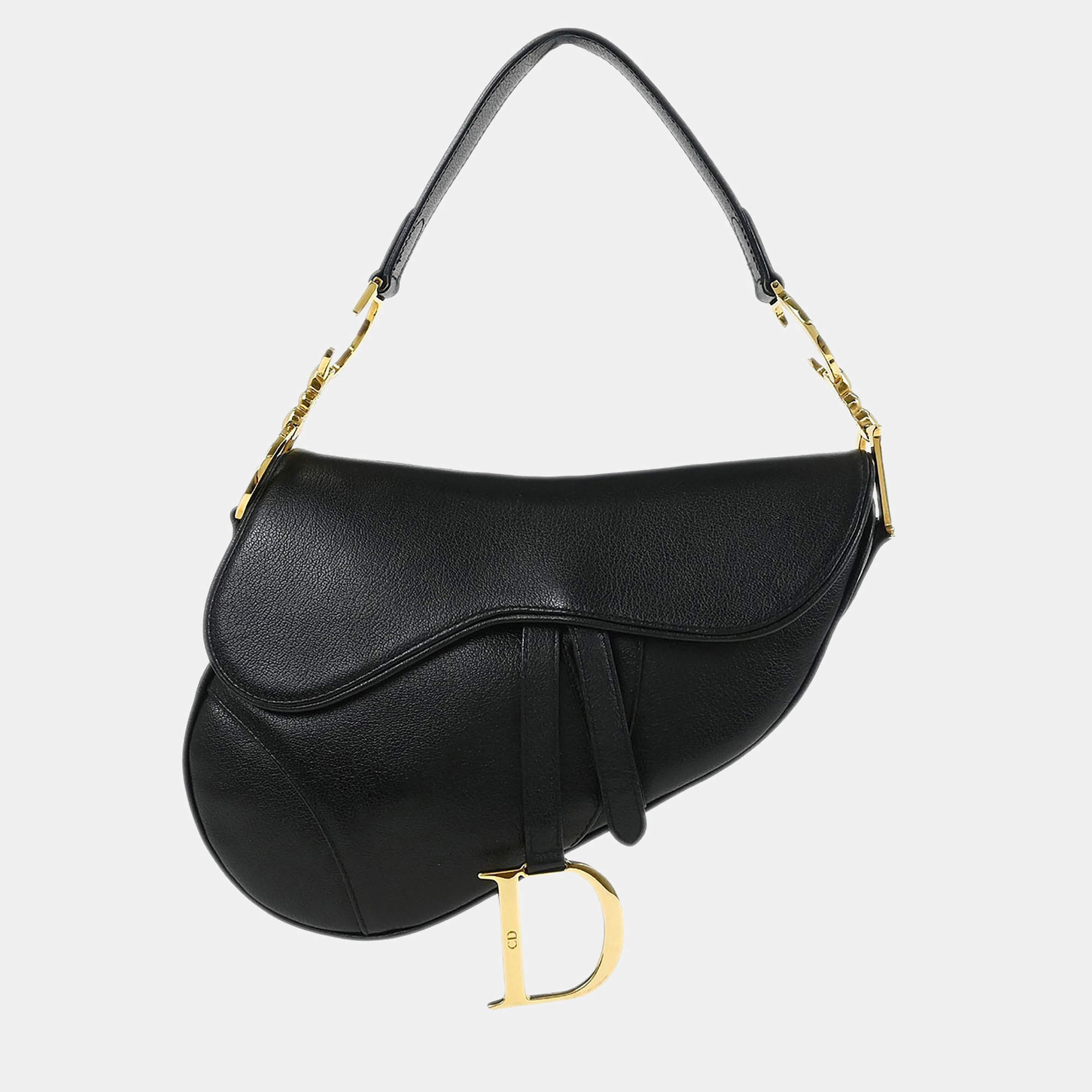 مملوكة مسبقًا Christian Dior Black Leather Saddle Handbag