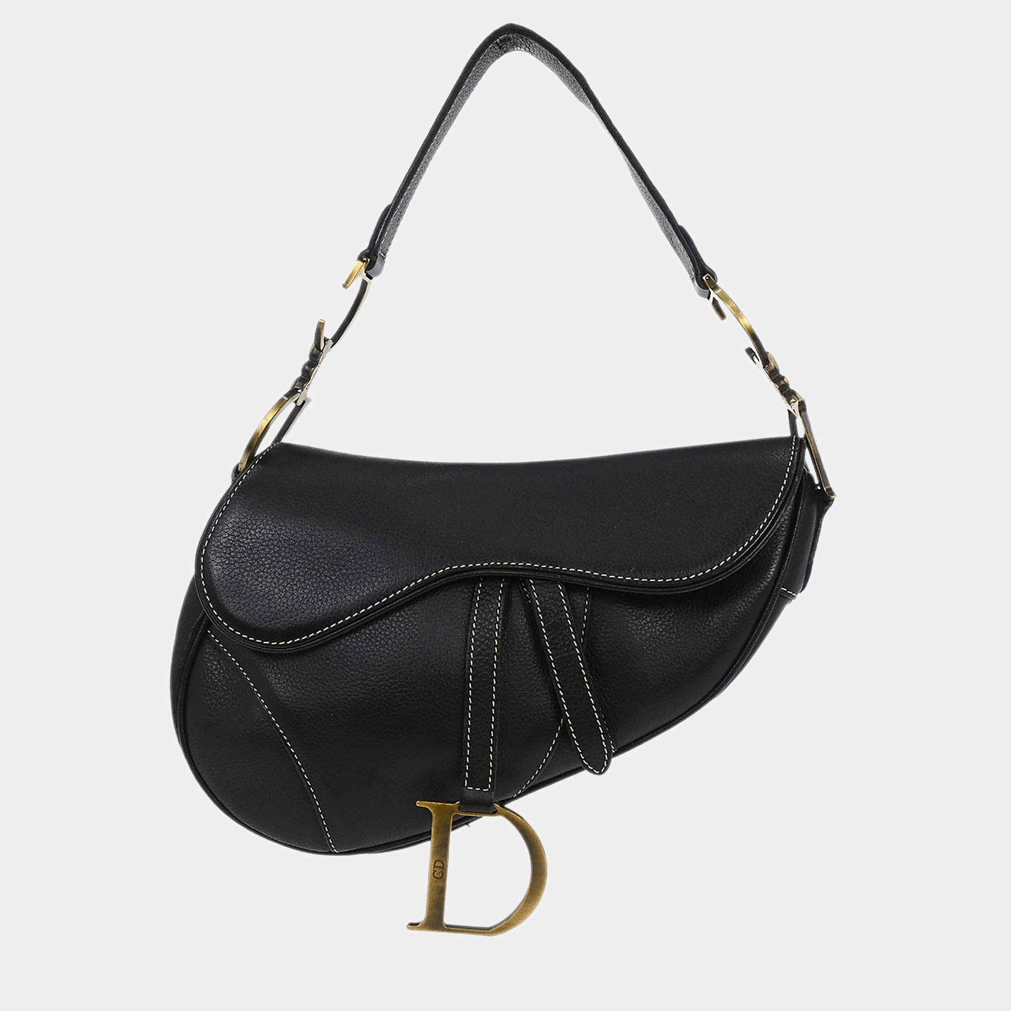 Pre Owned Christian Dior Black Leather Saddle Handbag
