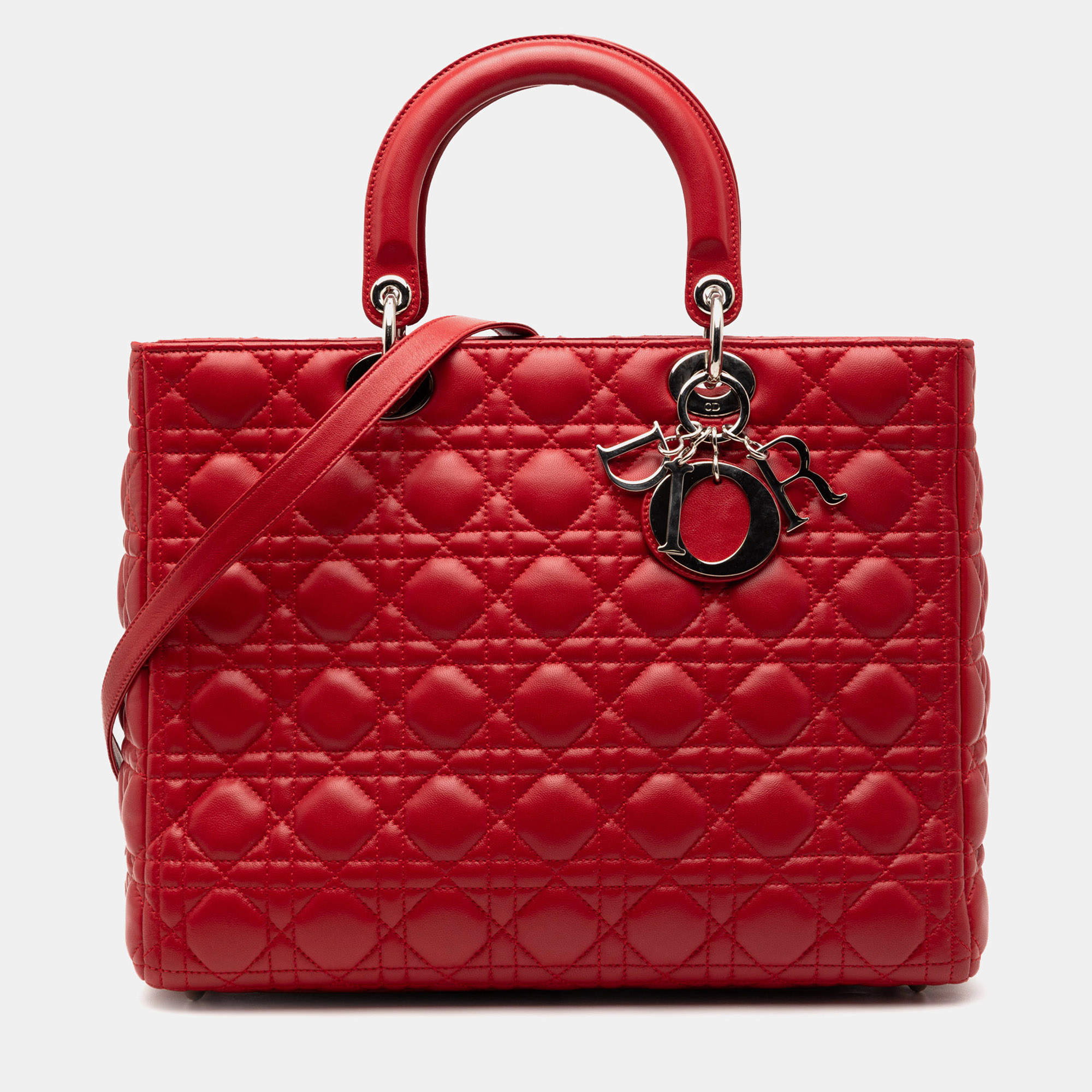 مملوكة مسبقًا Dior Red Large Lambskin Cannage Lady Dior