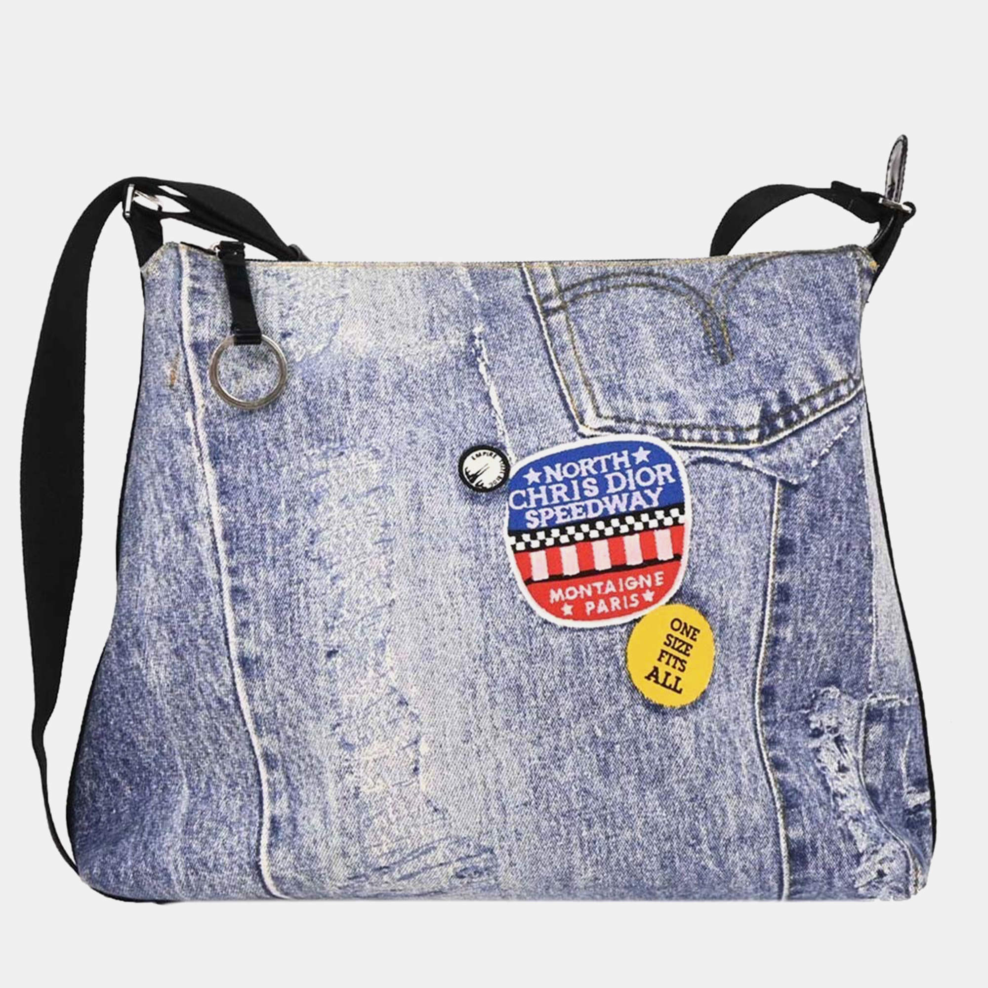 مملوكة مسبقًا Christian Dior Blue Canvas Denim Print Shoulder Bag