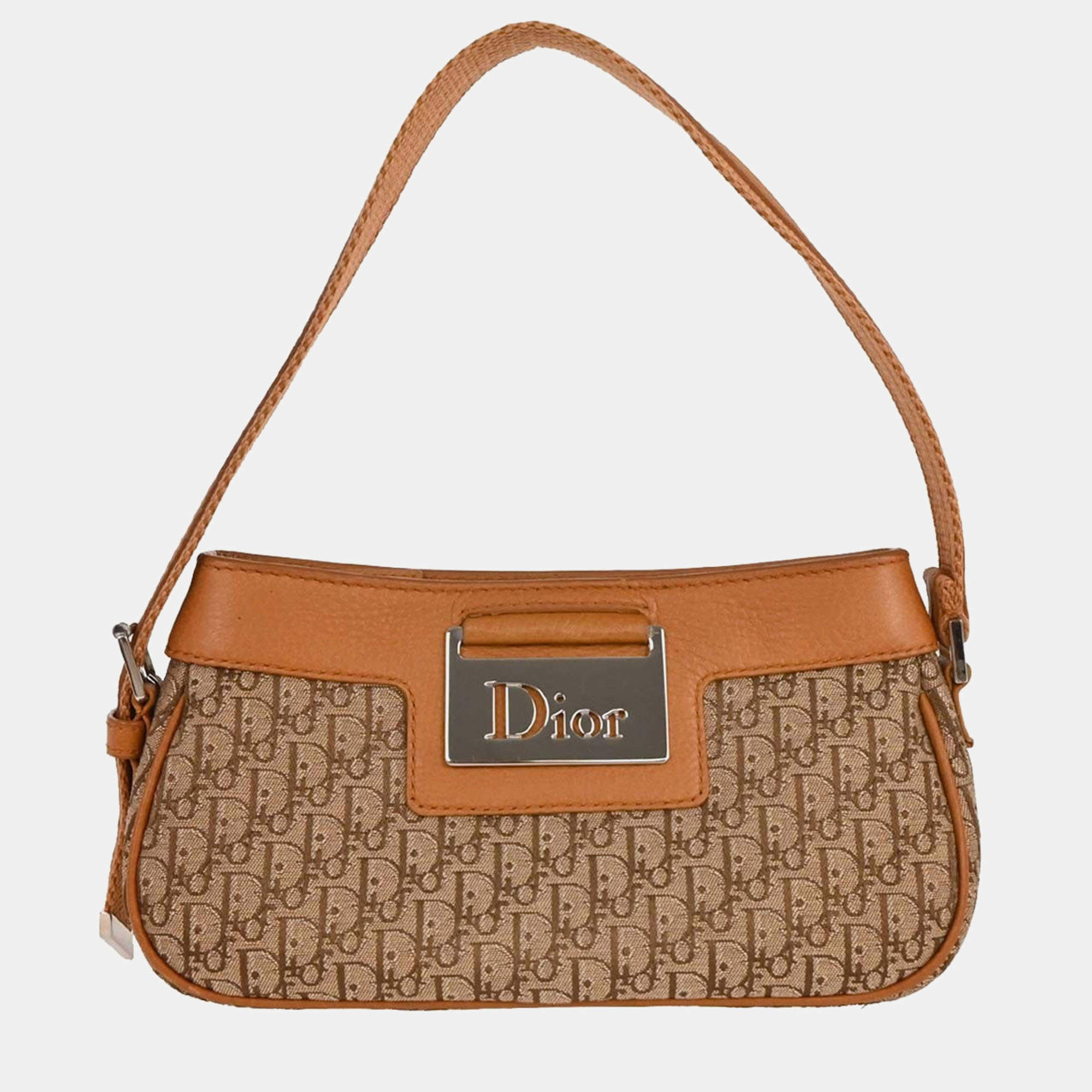 Pre Owned Dior Trotter Beige Canvas Shoulder Bag