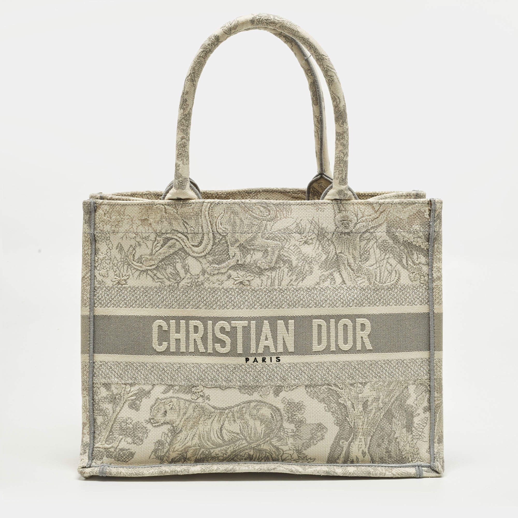 مملوكة مسبقًا Dior Book Medium Grey/White Toile de Jouy Embroidered Canvas Tote