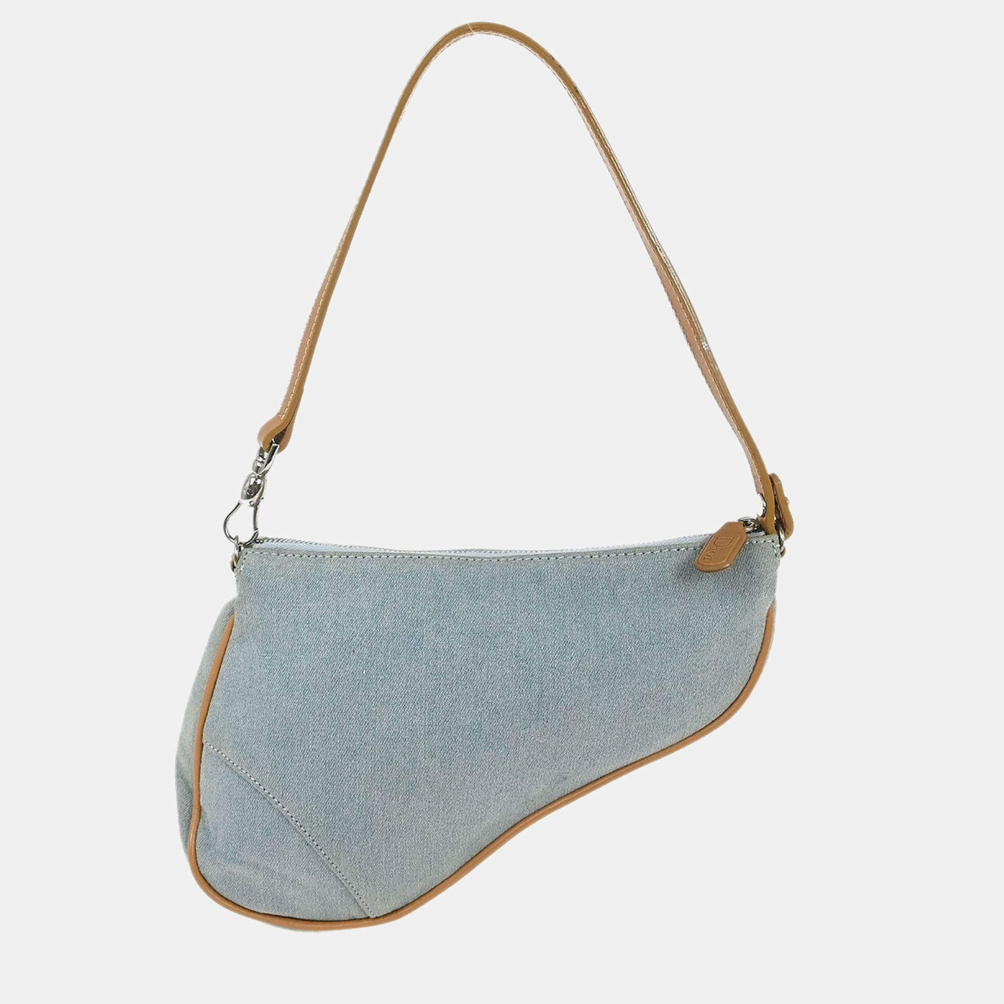 Pre Owned Christian Dior Light Blue Denim Saddle Handbag
