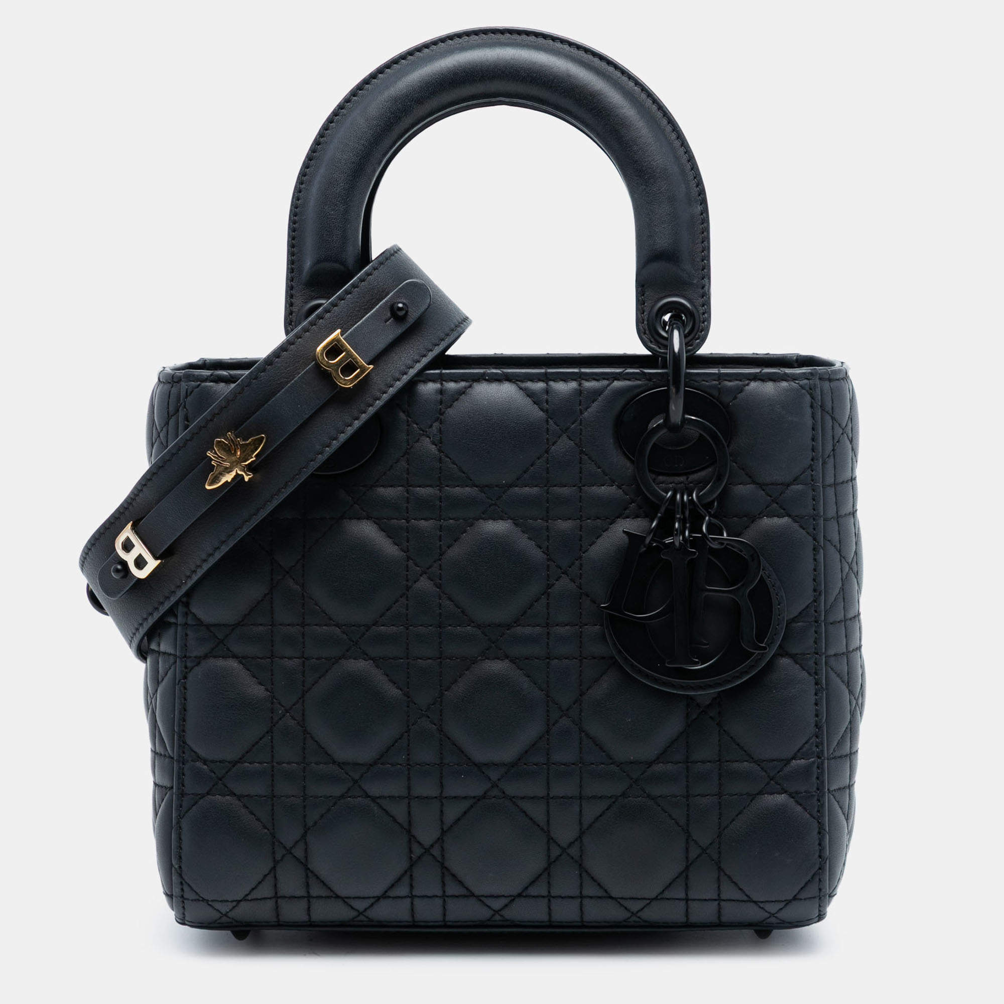 مملوكة مسبقًا حقيبة ديور ليدي ديور ماي ABC كاناج كالفسكين سوداء صغيرة فائقة غير لامعة