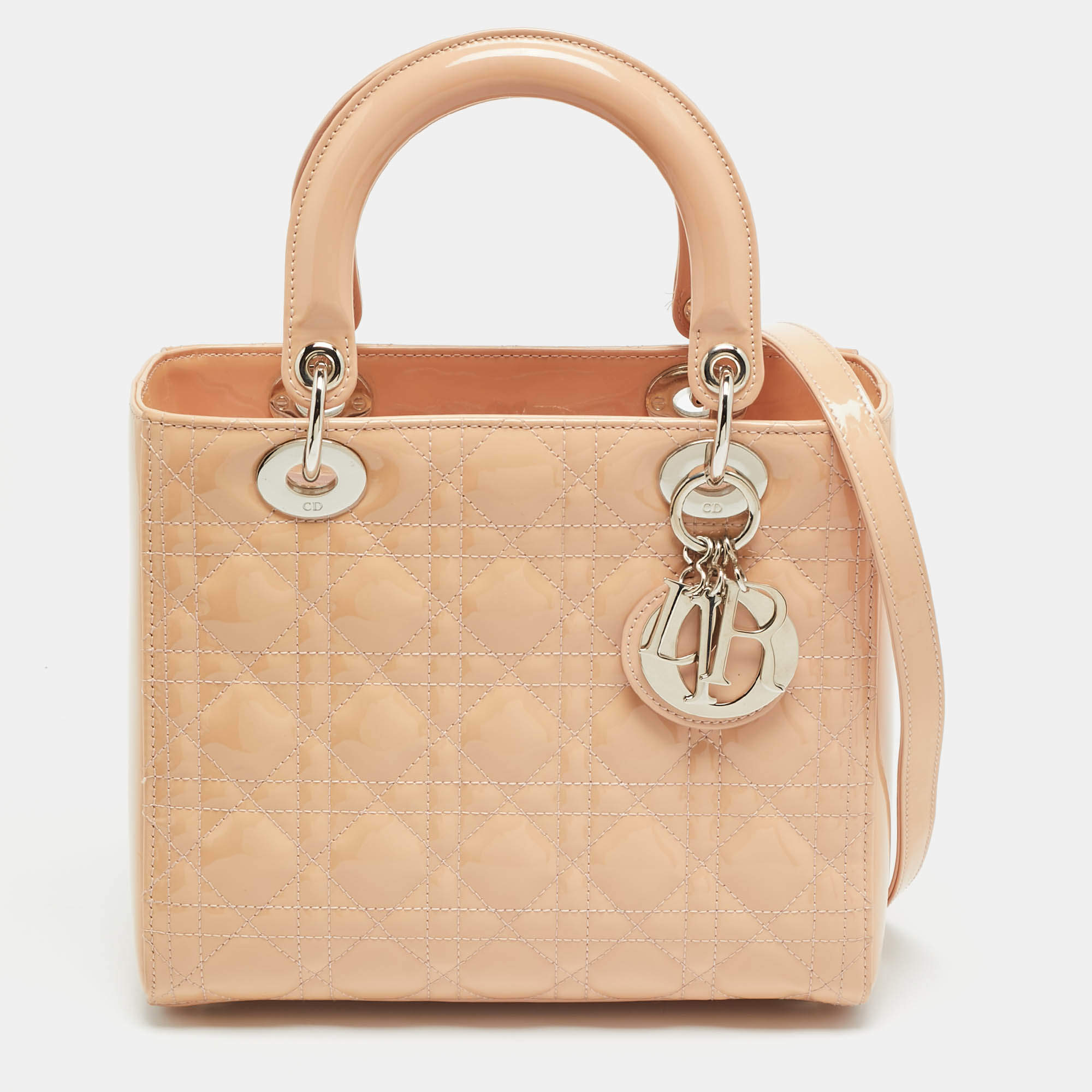 Pre Owned حقيبة يد توتس ديور ليدي ديور جلد كاناج وردي متوسط