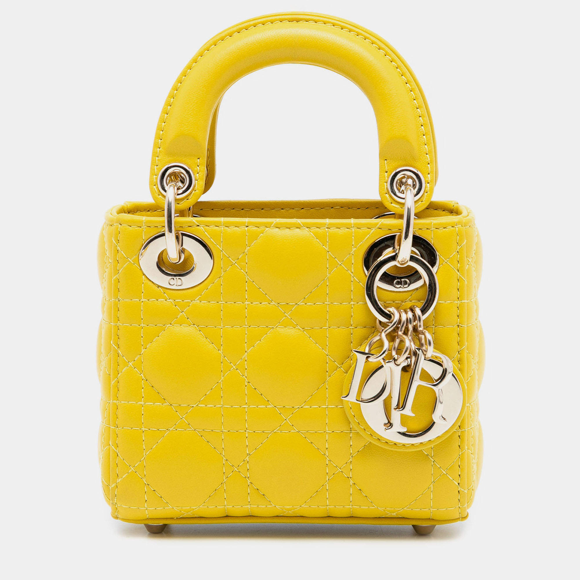 مملوكة مسبقًا Dior Yellow Micro Lambskin Cannage Lady Dior