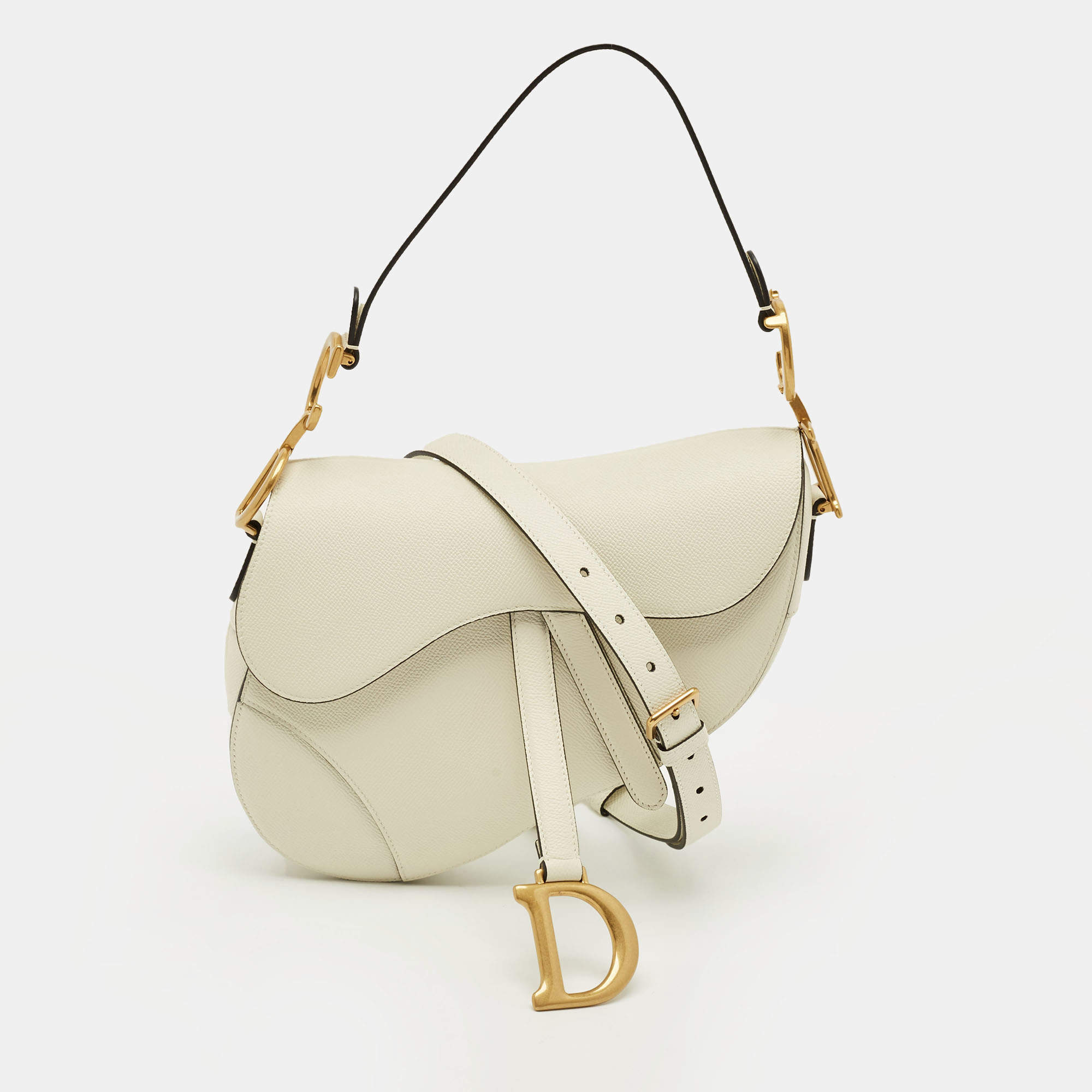 Pre Owned Dior Saddle Off White Leather Bag