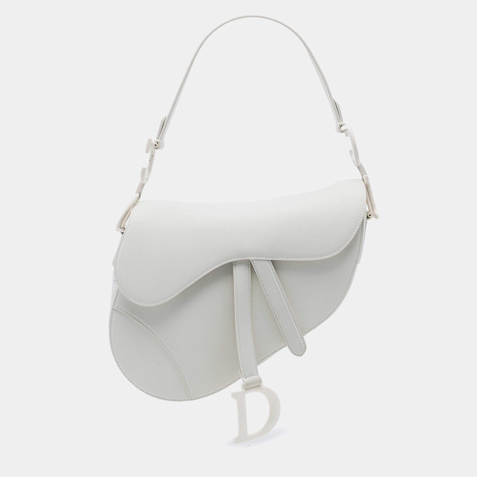 Pre Owned حقيبة سرج ديور جلد عجل أبيض غير لامع