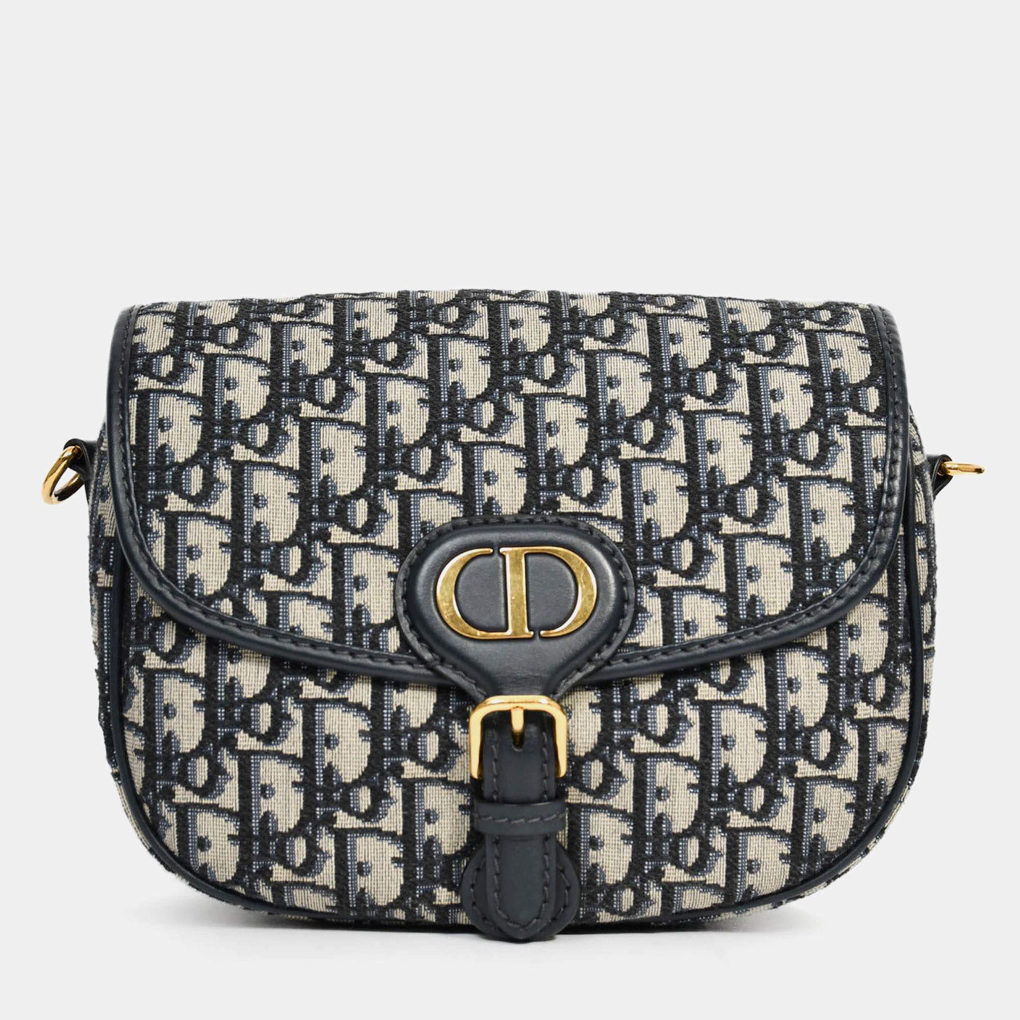 مملوكة مسبقًا Christian Dior Navy Blue Oblique Jacquard Medium 'Bobby' Crossbody Bag