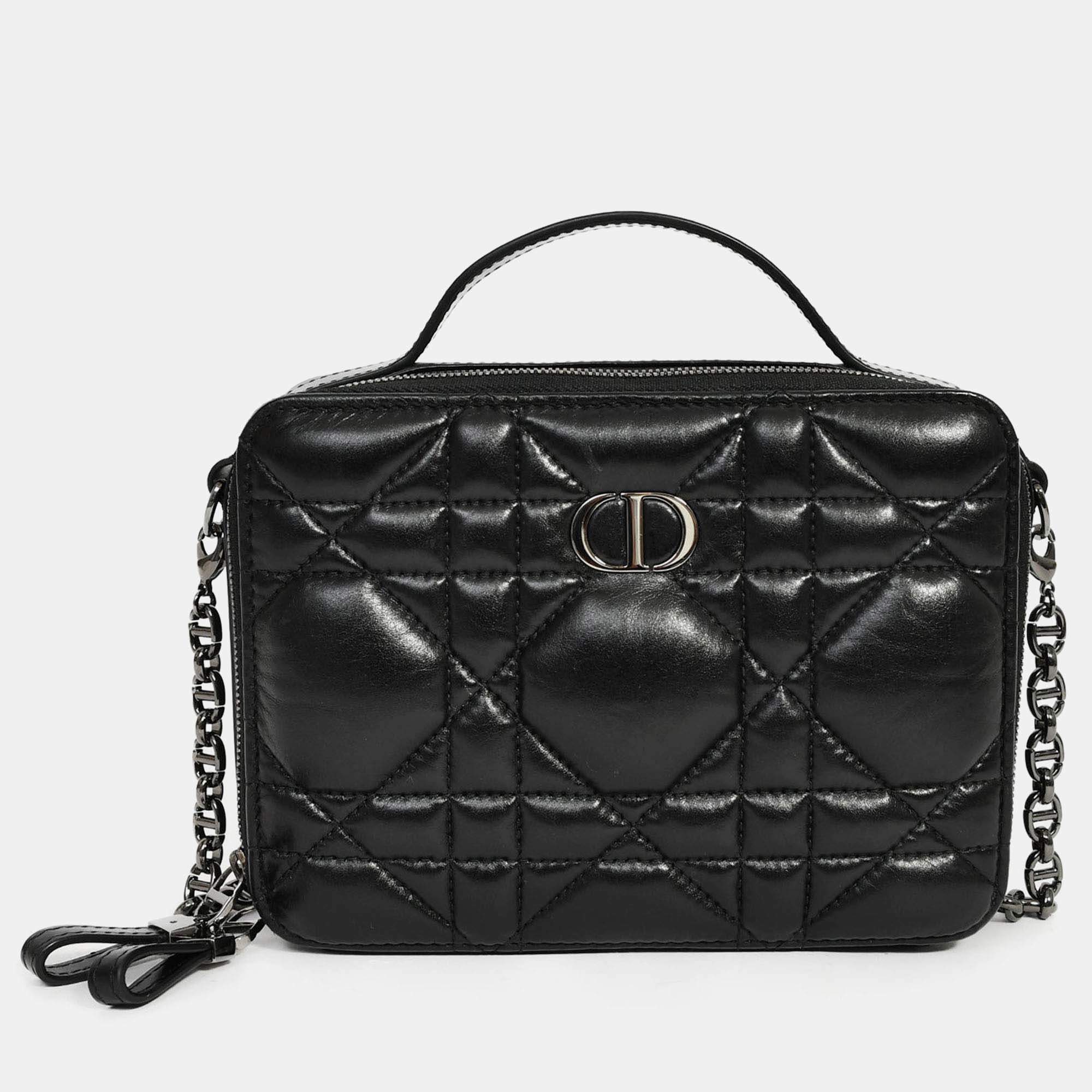 مملوكة مسبقًا Christian Dior Black Puff Cannage Zip Around Chain 'Caro Box' Bag