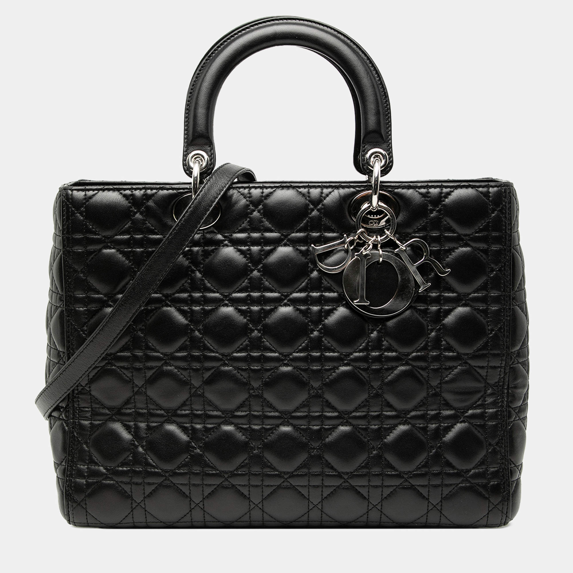 Pre Owned Dior Black Large Lambskin Cannage Lady Dior