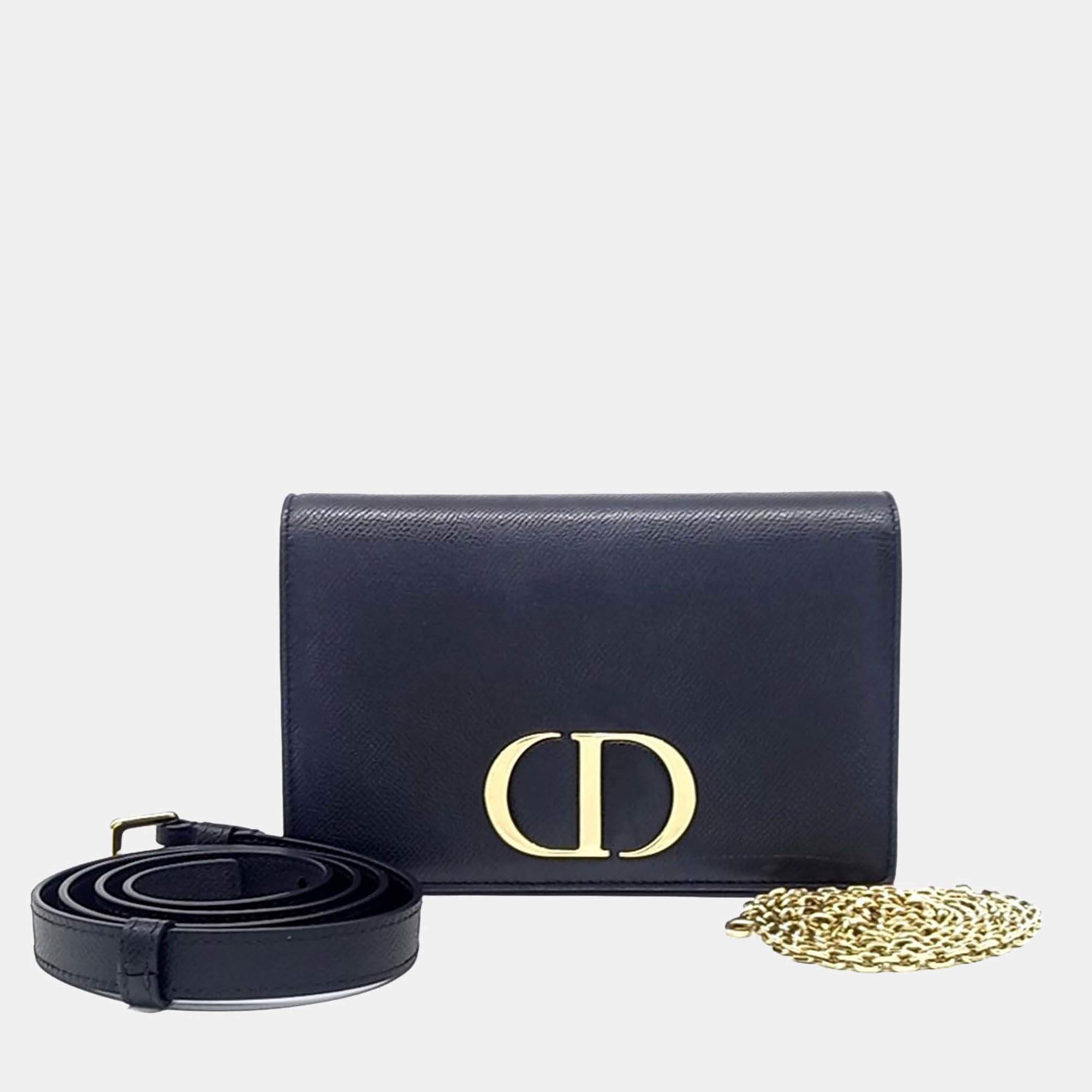 Pre Owned Dior Black Leather 30 Montaigne Two-In-One Pouch Bag