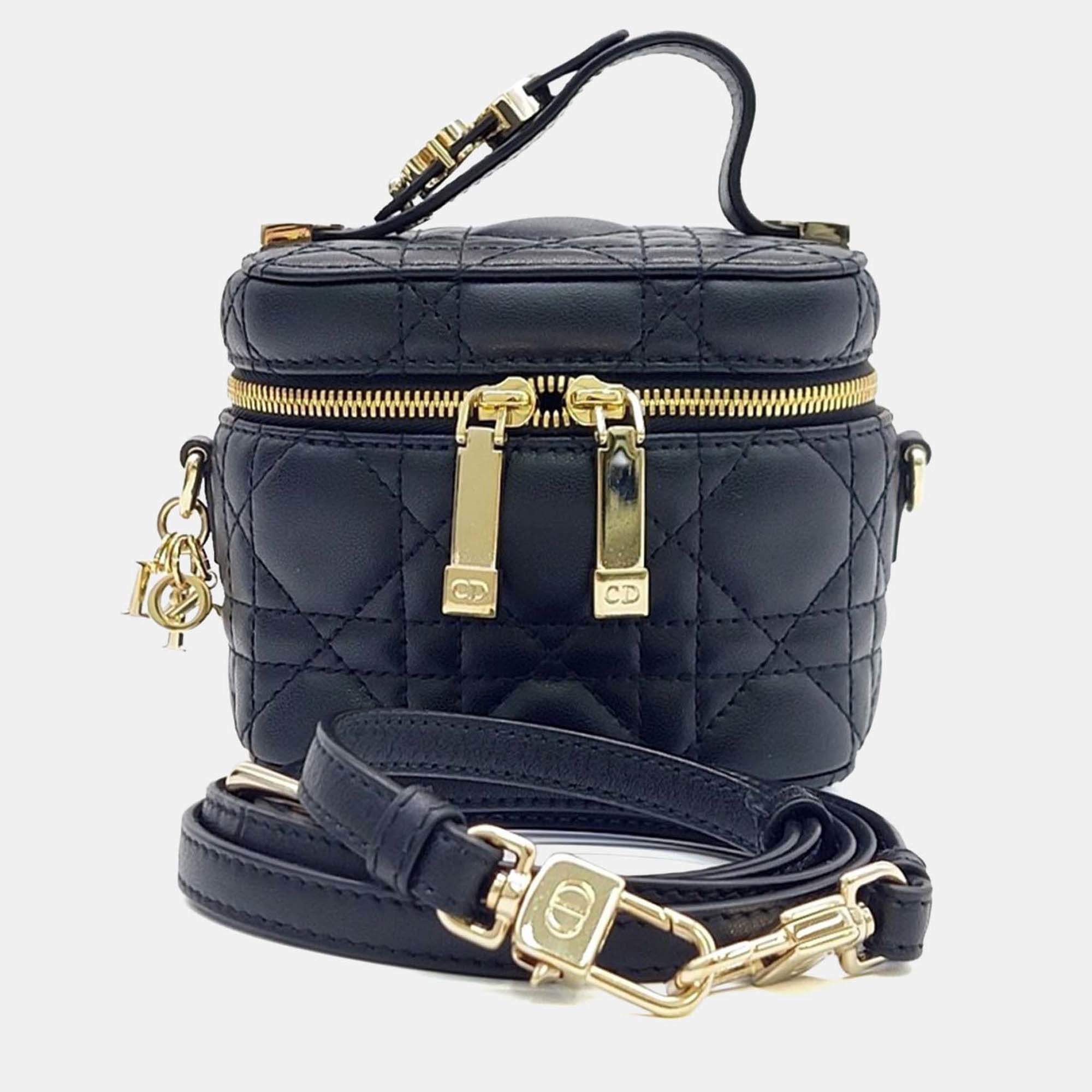 Pre Owned Dior Black Leather Cannage Micro Vanity