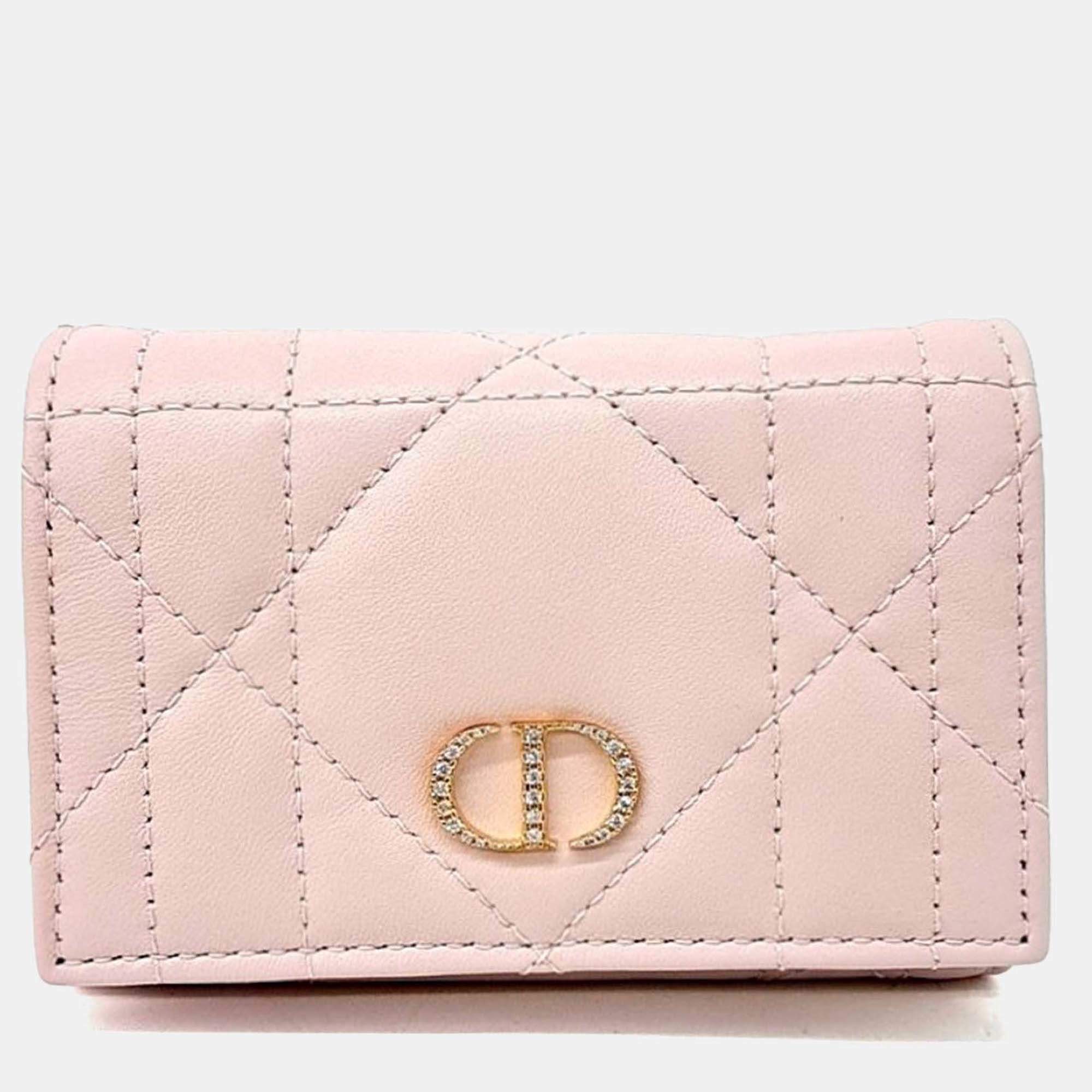 Pre Owned Dior Leather Caro Glycine Card Holder