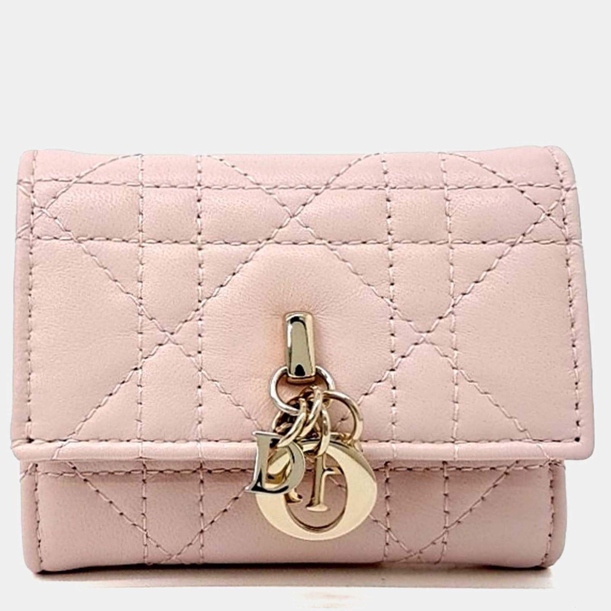 مملوكة مسبقًا Dior Pink Leather My Dior Veronia Half Wallet