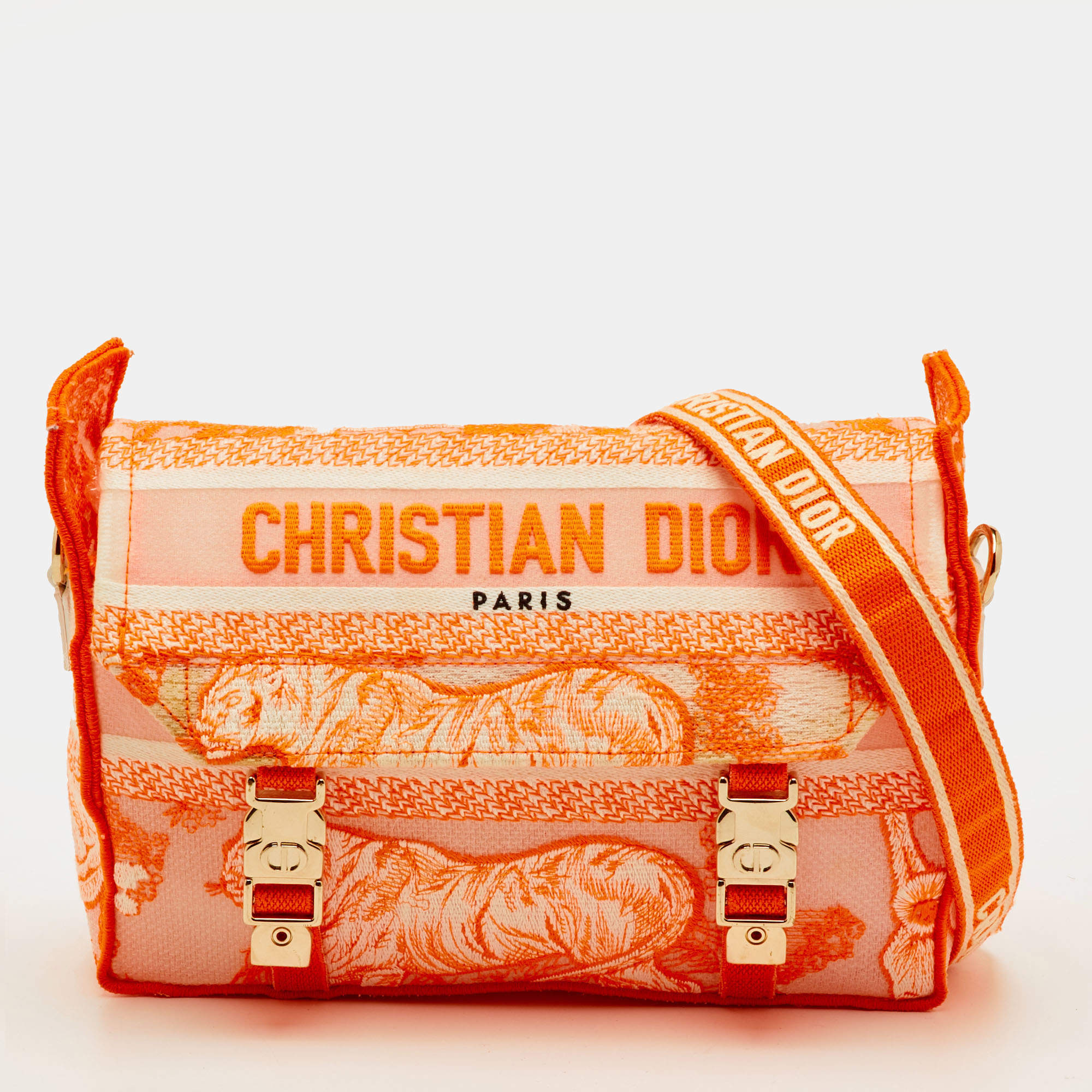 مملوكة مسبقًا Dior Diorcamp Small Neon Orange/White Canvas Shoulder Bag