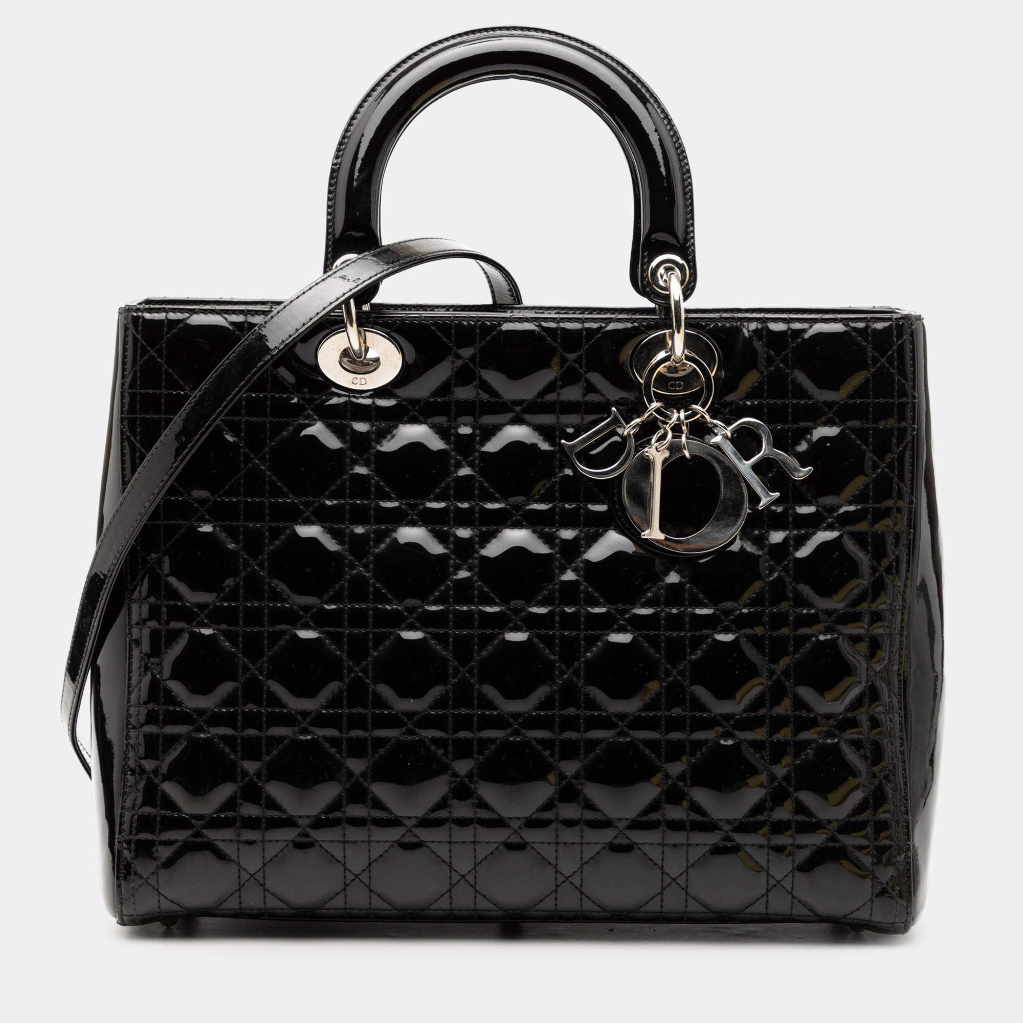 مملوكة مسبقًا Dior Black Large Patent Cannage Lady Dior
