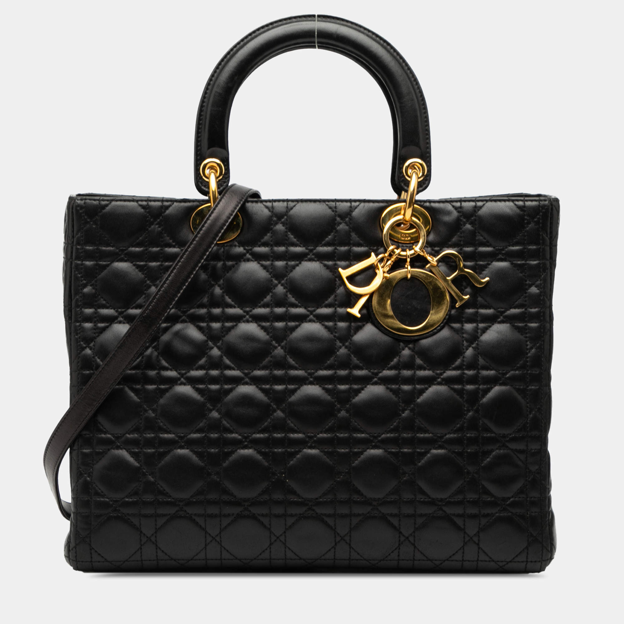مملوكة مسبقًا Dior Black Large Lambskin Cannage Lady Dior