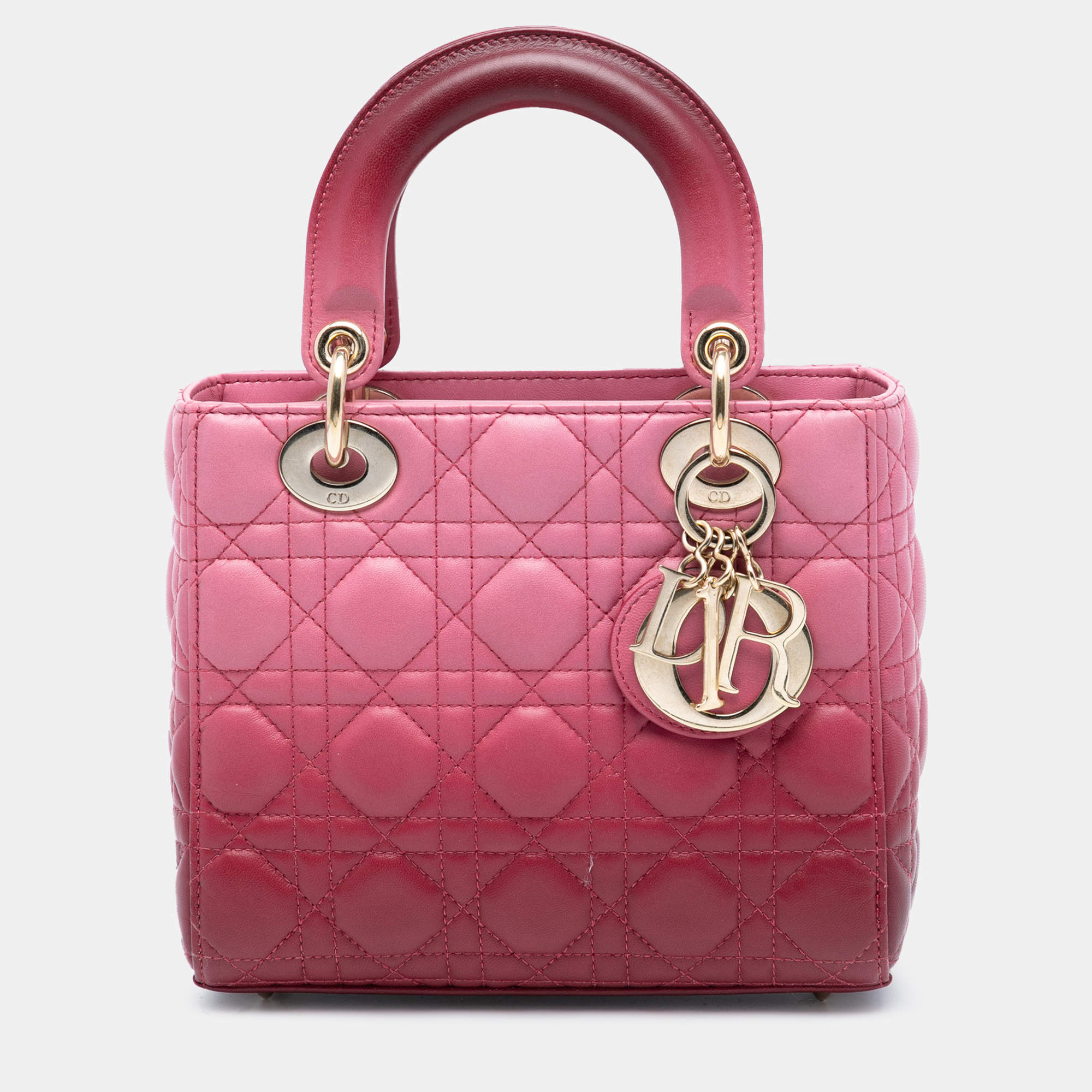 Pre Owned Dior Pink Small Gradient Lambskin Cannage Lady Dior