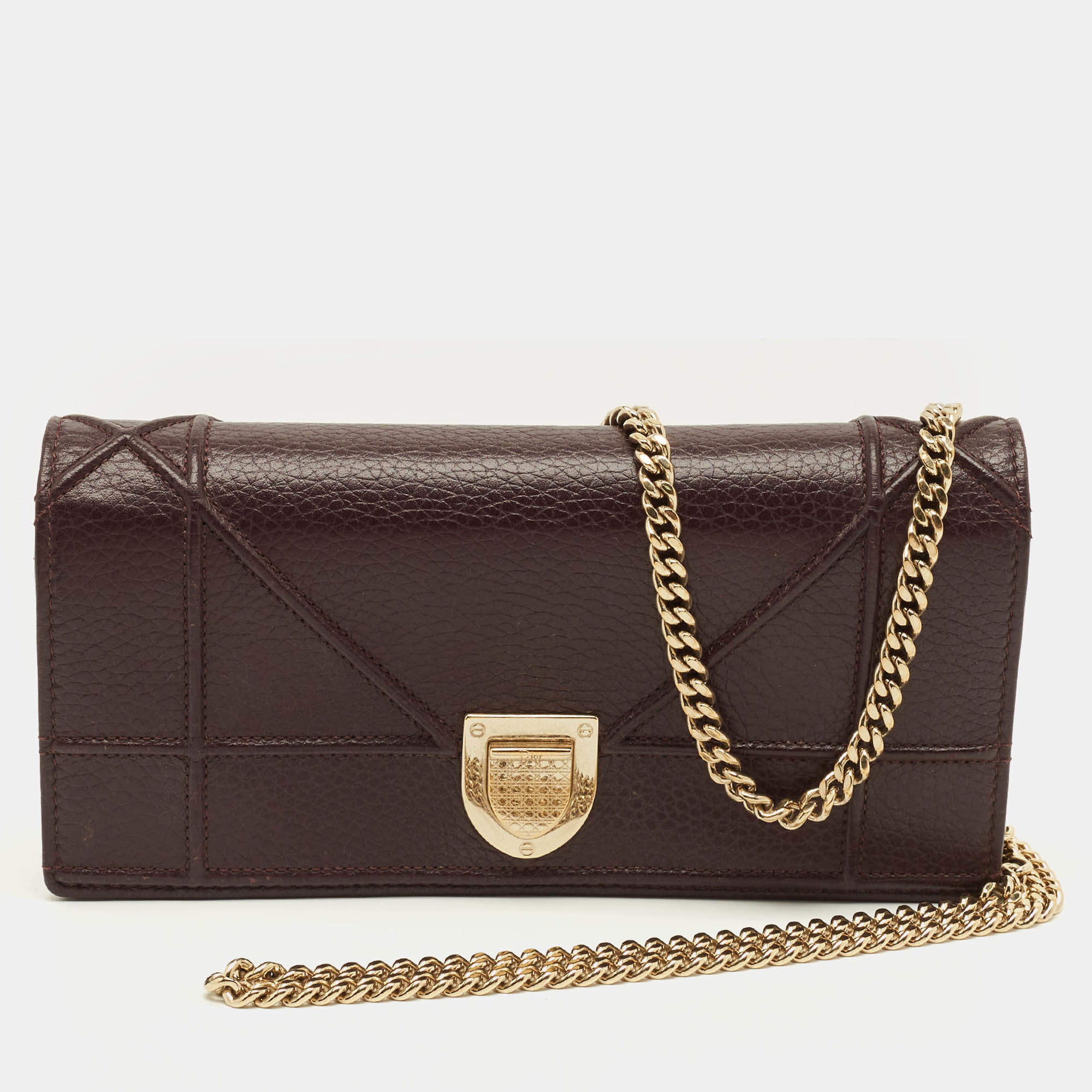 Pre Owned محفظة بسلسلة ديور ديوراما جلد وردي أبيض فاتح