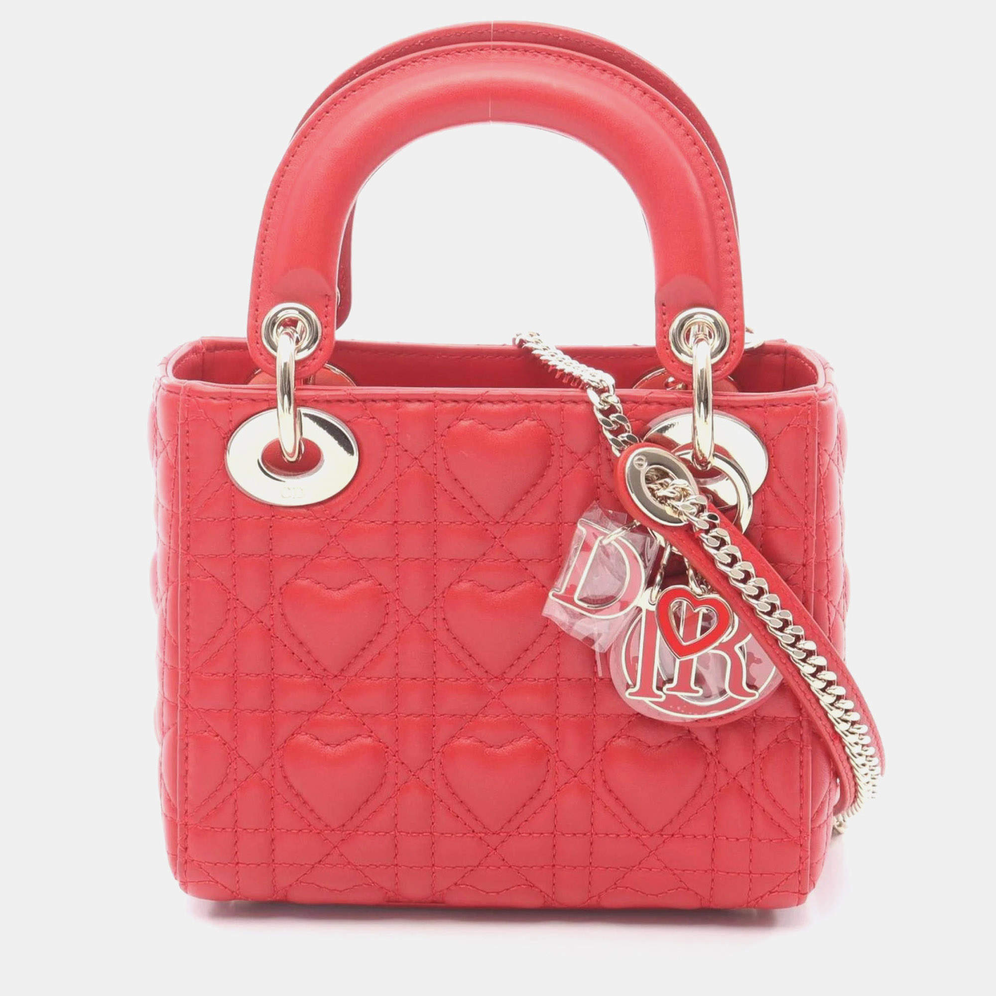 مملوكة مسبقًا Christian Dior Dior Lady Mini Heart Cannage Handbag  Leather  Red
