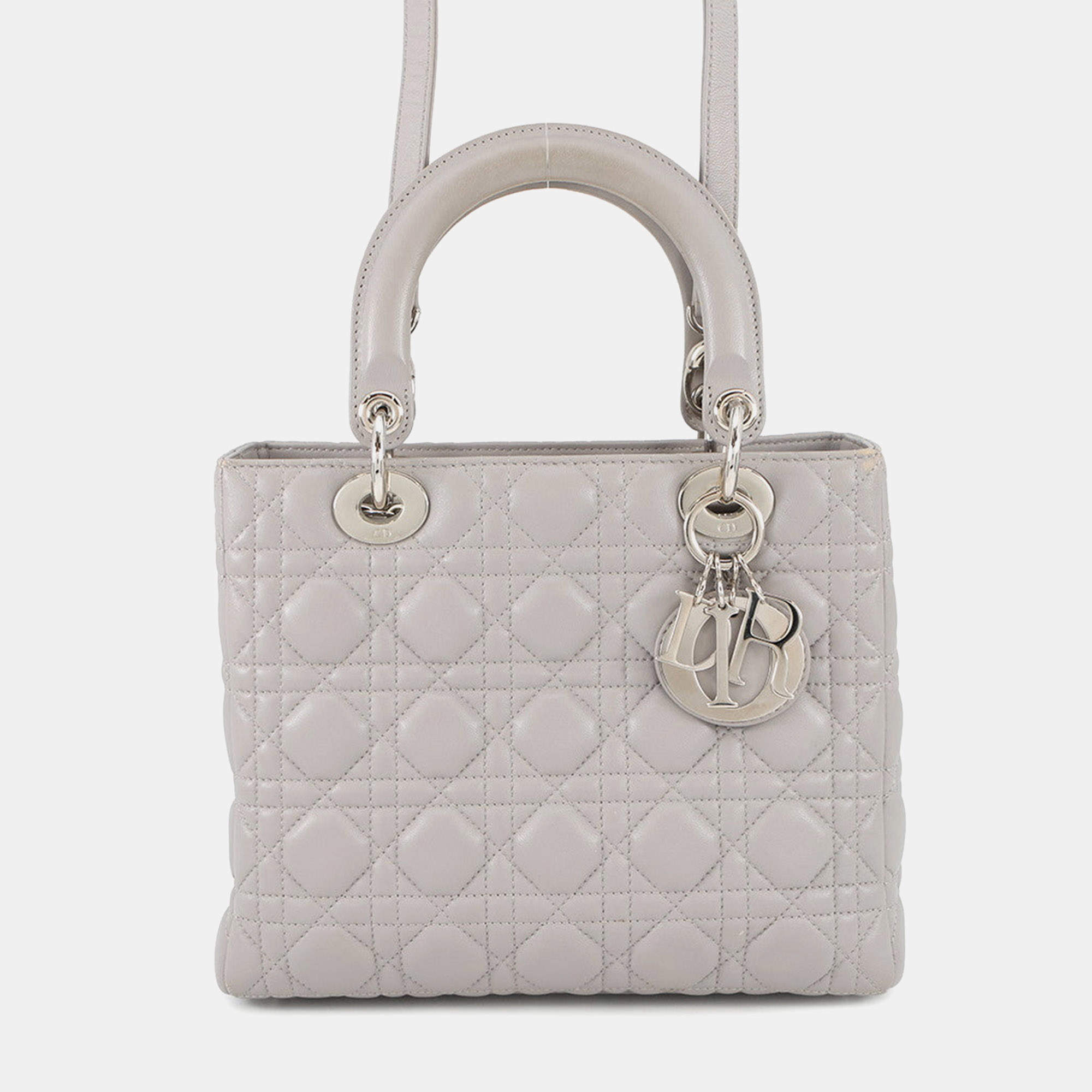 مملوكة مسبقًا Dior Lady Dior Canage Gray Leather Size Medium