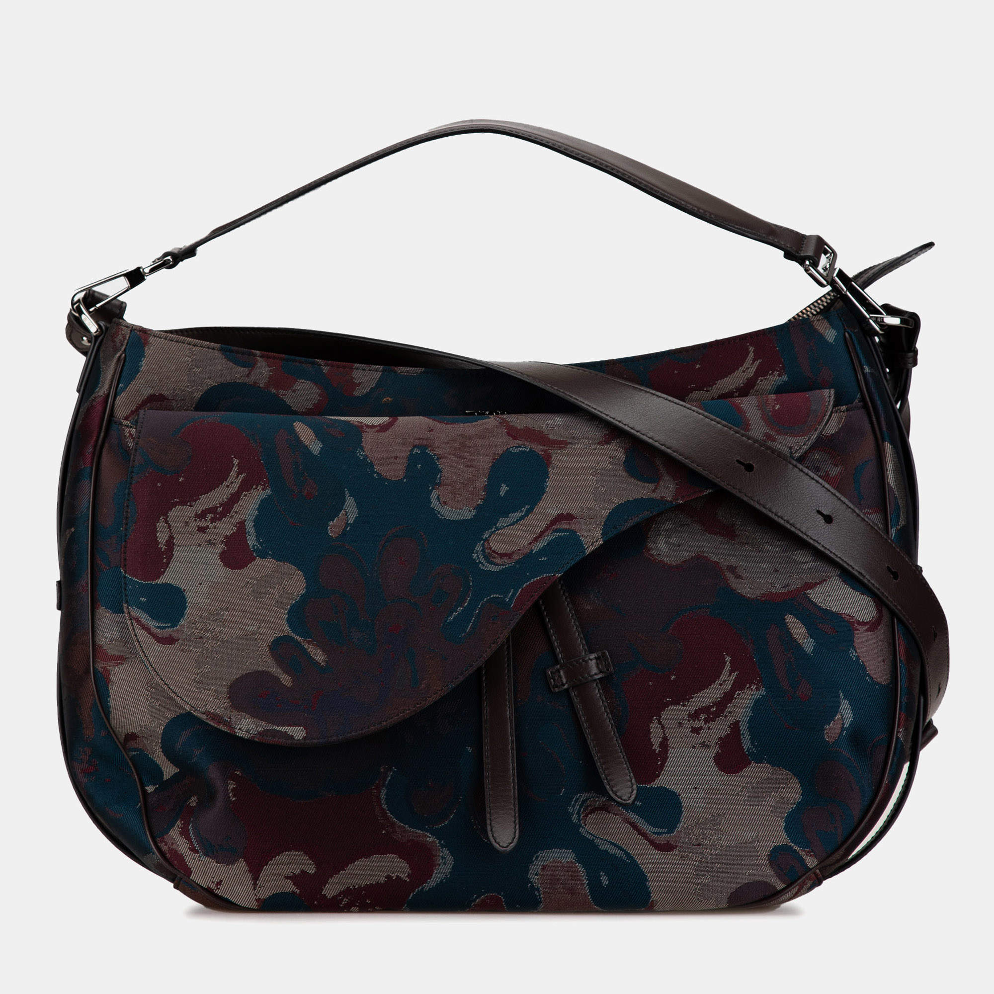 مملوكة مسبقًا Dior Brown Peter Doig Denim Camouflage Soft Saddle Bag