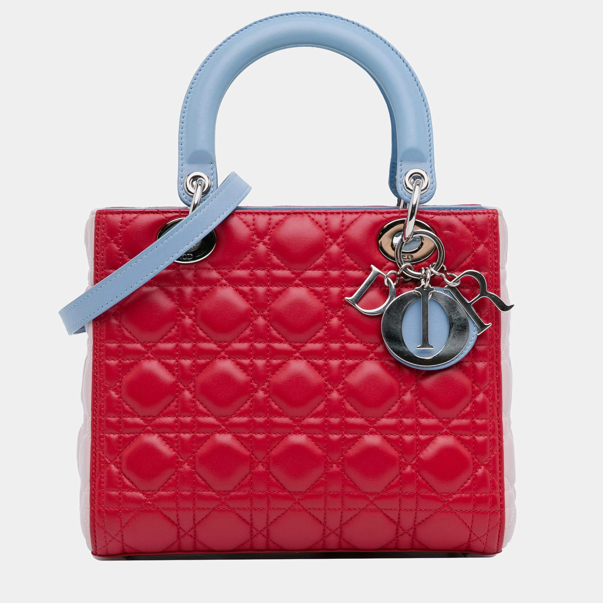 Pre Owned Dior Red Medium Tricolor Lambskin Cannage Lady Dior