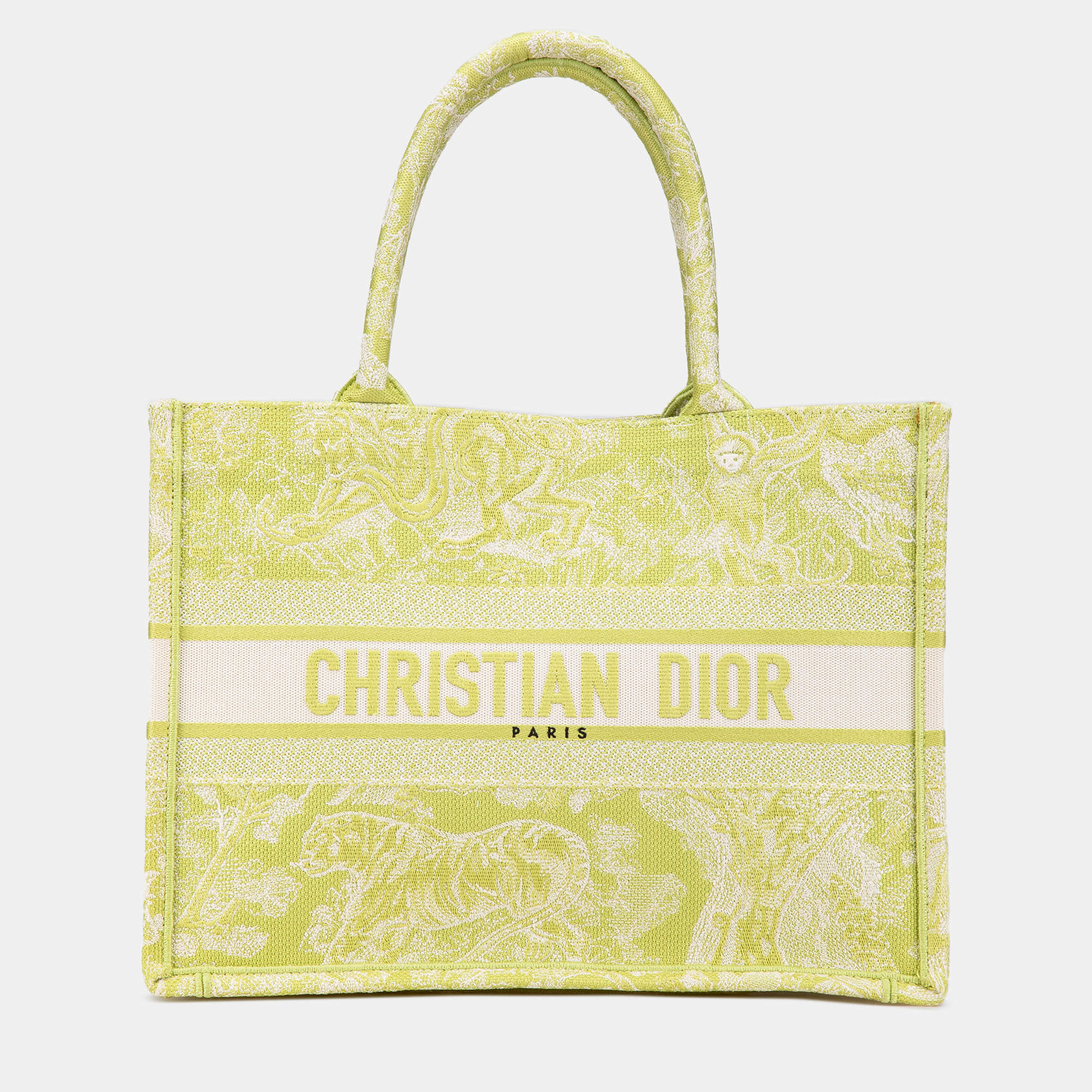 Pre Owned Dior Green Medium Canvas Embroidered Dioriviera Toile De Jouy Book Tote