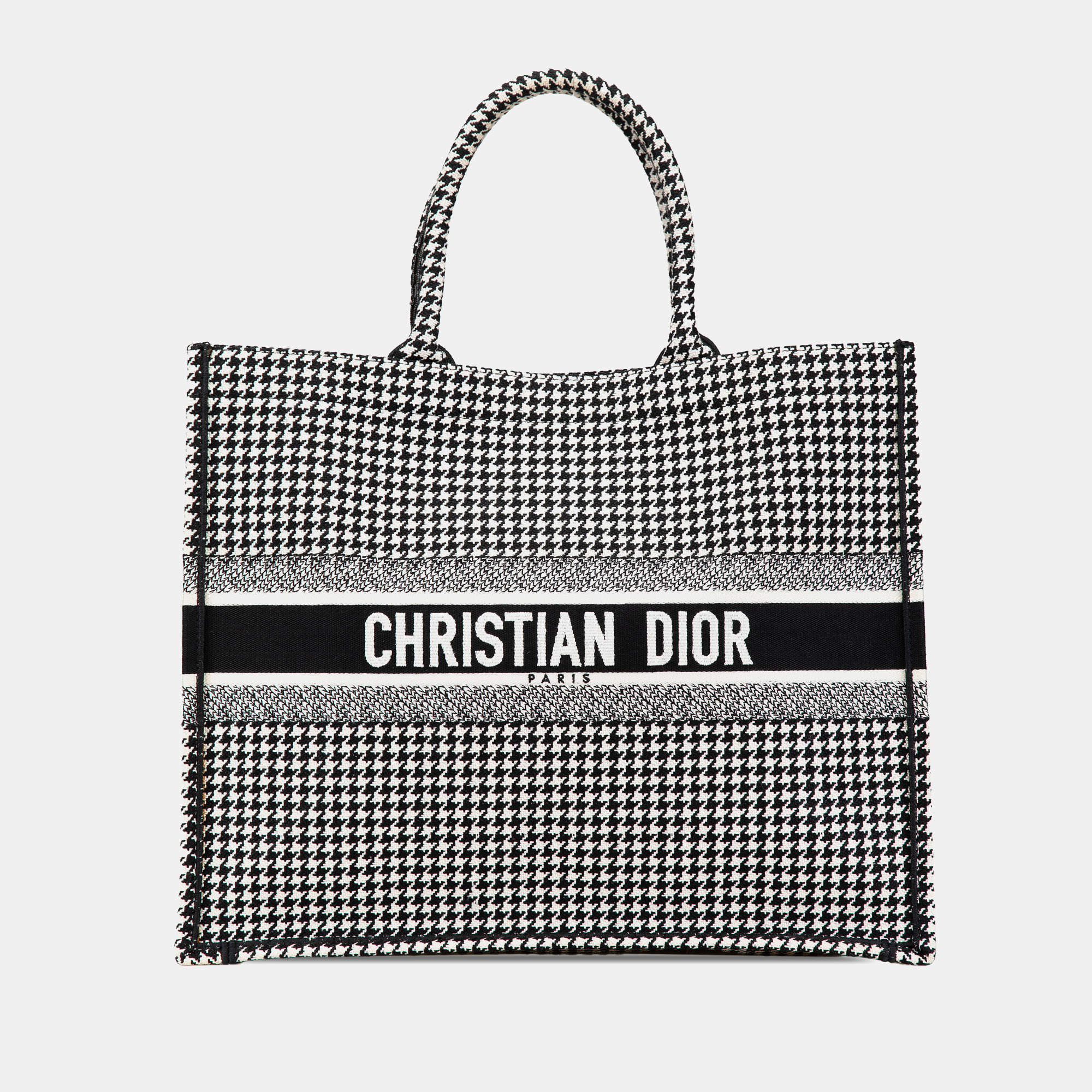مملوكة مسبقًا Dior Black Large Canvas Houndstooth Embroidered Book Tote