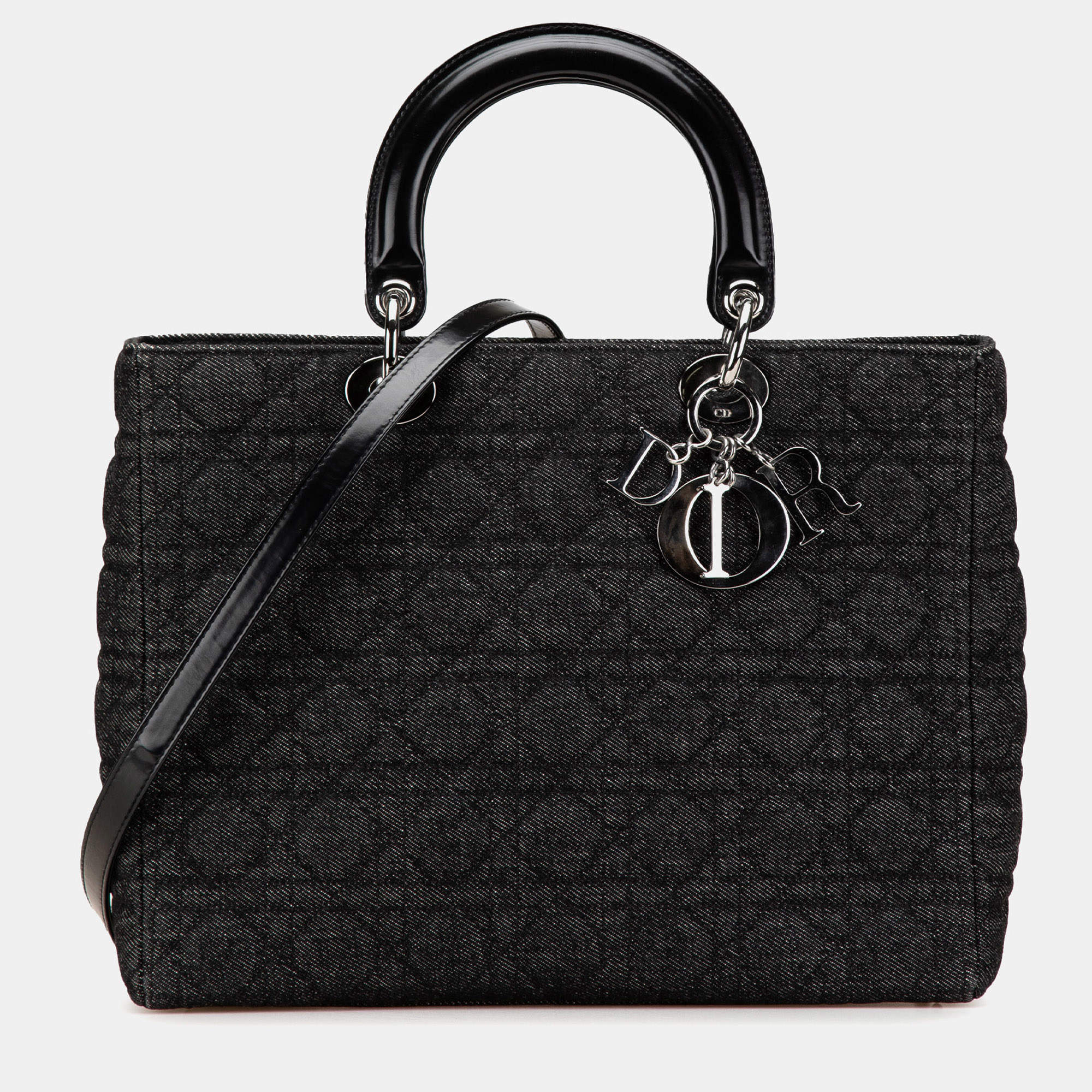 مملوكة مسبقًا Dior Black Large Denim Cannage Lady Dior
