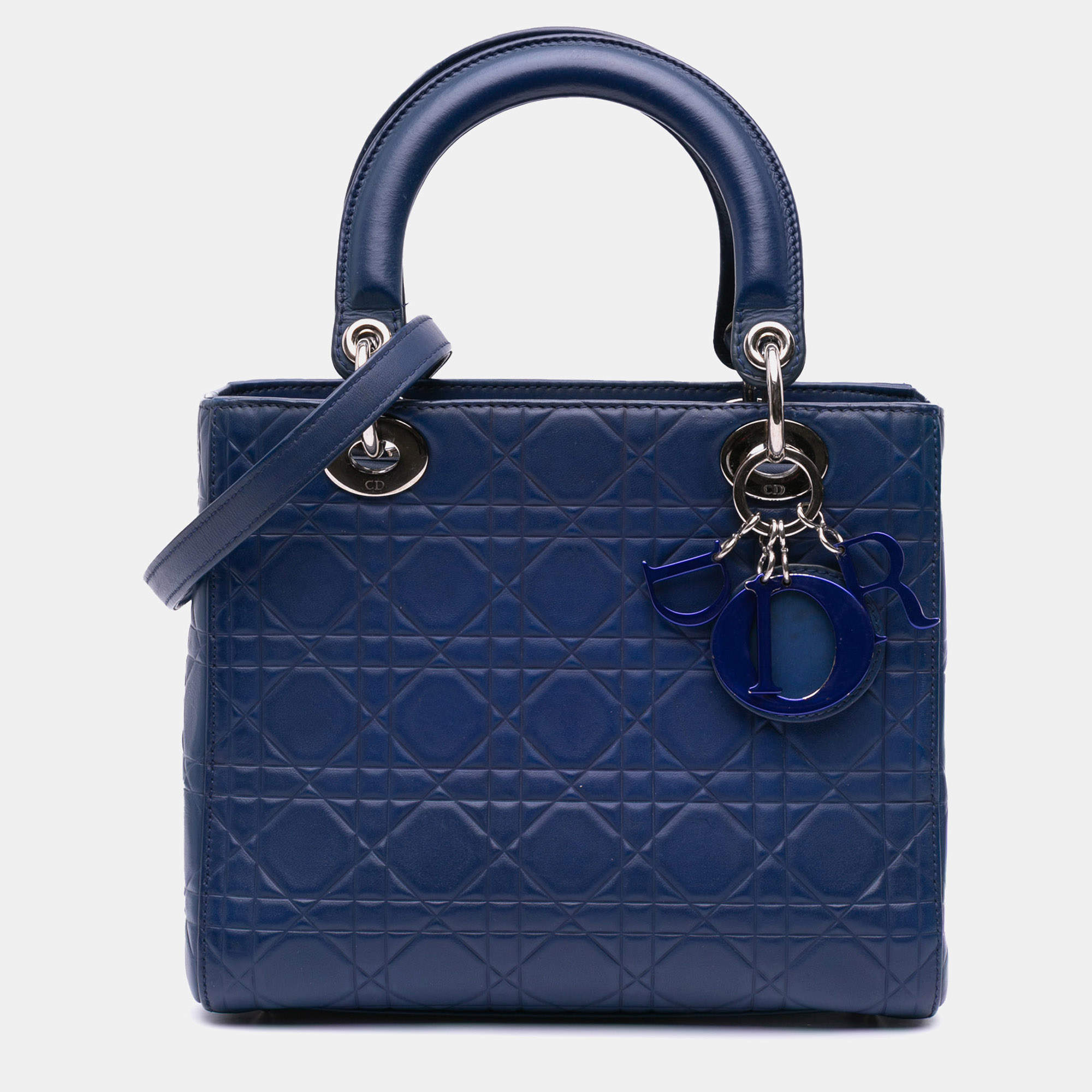 مملوكة مسبقًا Dior Blue Medium Ultra Matte Calfskin Embossed Cannage Lady Dior