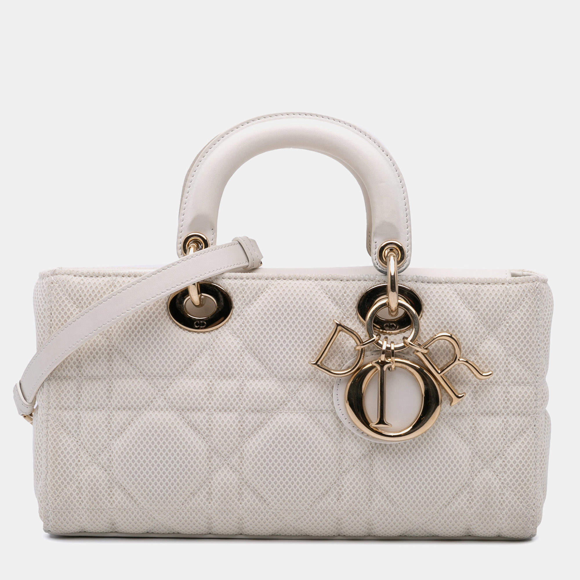 Pre Owned Dior White Medium Technical Fabric Macrocannage Lady D Joy