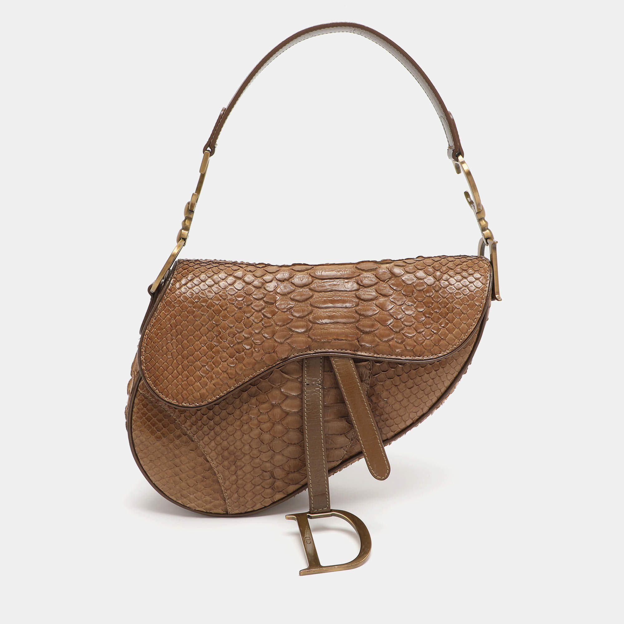 مملوكة مسبقًا Dior Saddle Beige Patent Leather and Python Leather Saddle Bag