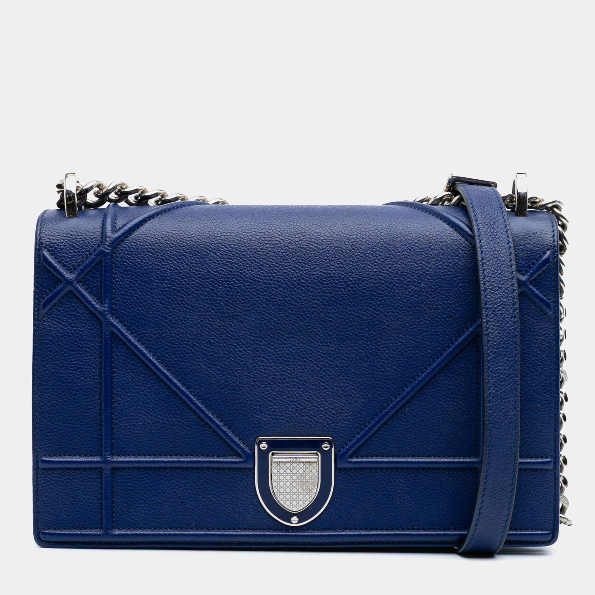 Pre Owned حقيبة ظهر ديور فلاب جلد عجل محبب أزرق متوسط الحجم