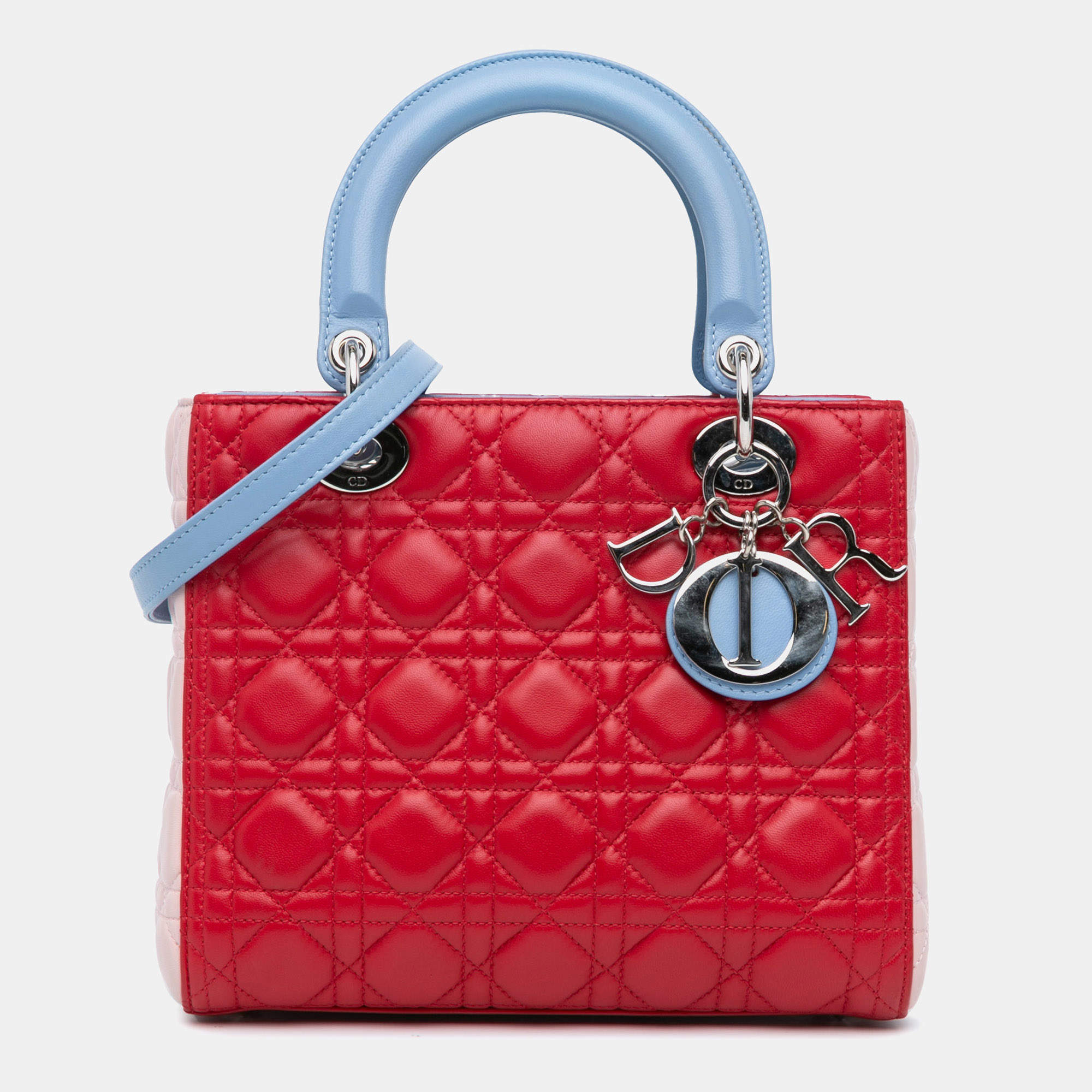 Pre Owned Dior Red Medium Tricolor Lambskin Cannage Lady Dior